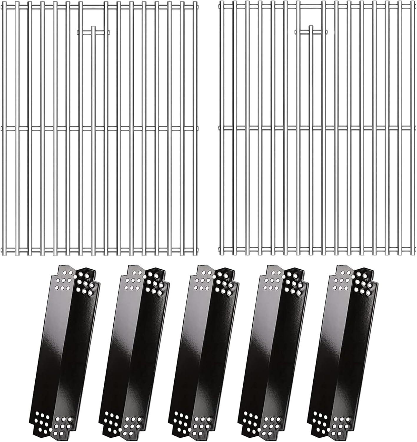 imageHisencn Replacement Parts for Nexgrill 7200830H 7200888N 7200783E 7200888 7200783C Stainless Steel Cooking Grid and Heat Plates for Nexgrill 4amp5 Burner Grill 17 Inch Grill GratesWith 5 Porcelain steel heat plates
