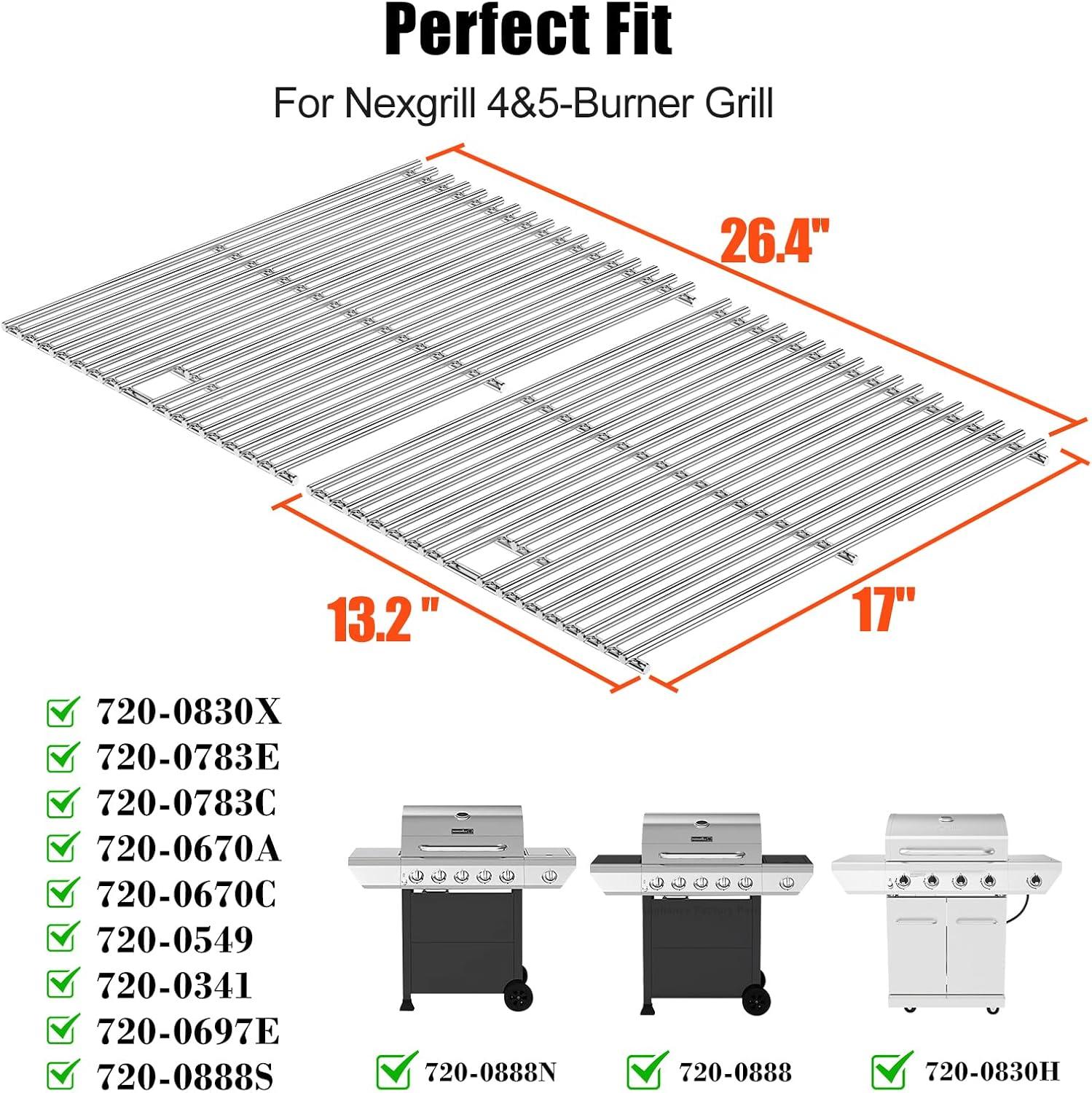 imageHisencn Replacement Parts for Nexgrill 7200830H 7200888N 7200783E 7200888 7200783C Stainless Steel Cooking Grid and Heat Plates for Nexgrill 4amp5 Burner Grill 17 Inch Grill GratesWith 5 Porcelain steel heat plates