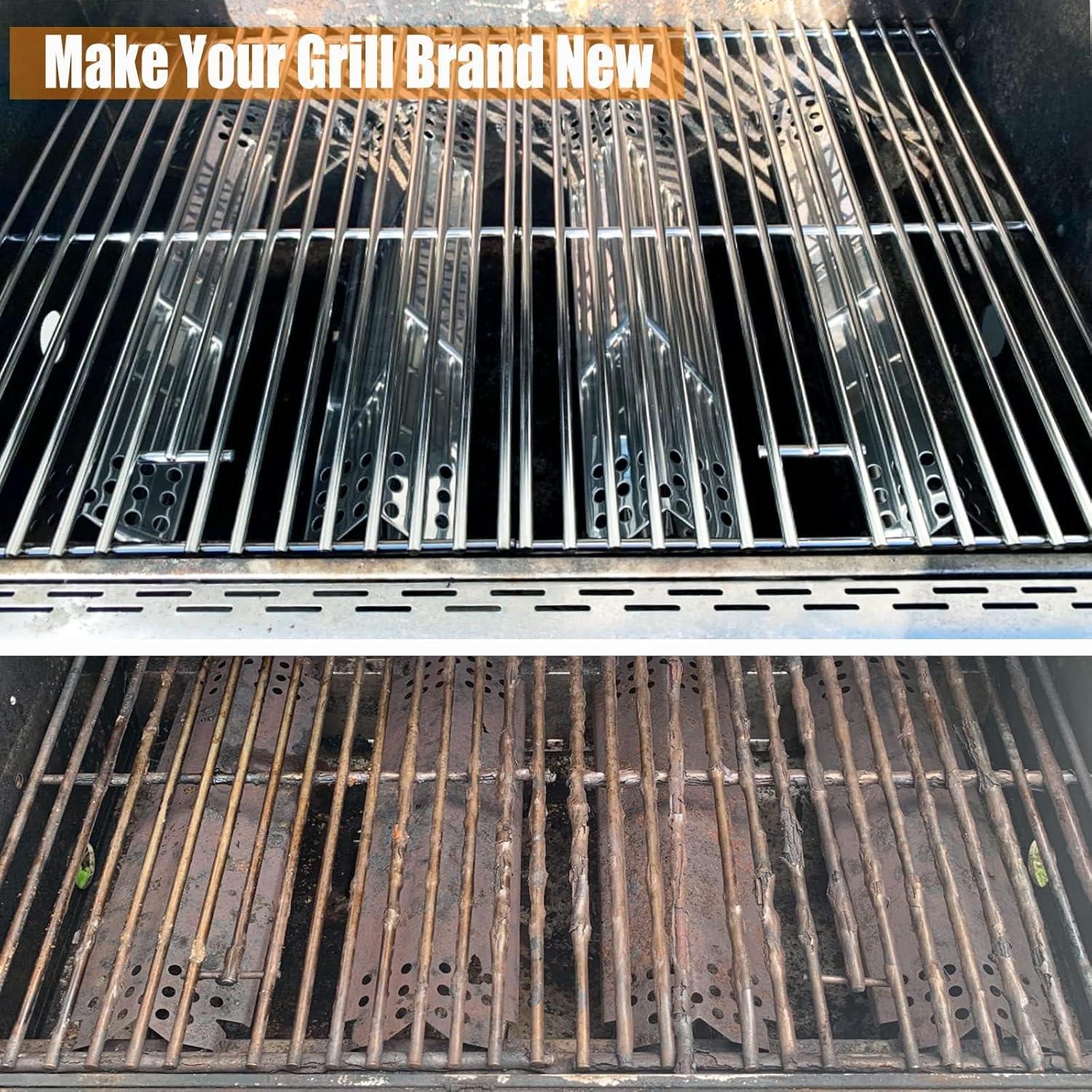 imageHisencn Replacement Parts for Nexgrill 7200830H 7200888N 7200783E 7200888 7200783C Stainless Steel Cooking Grid and Heat Plates for Nexgrill 4amp5 Burner Grill 17 Inch Grill GratesWith 5 Stainless steel heat plates
