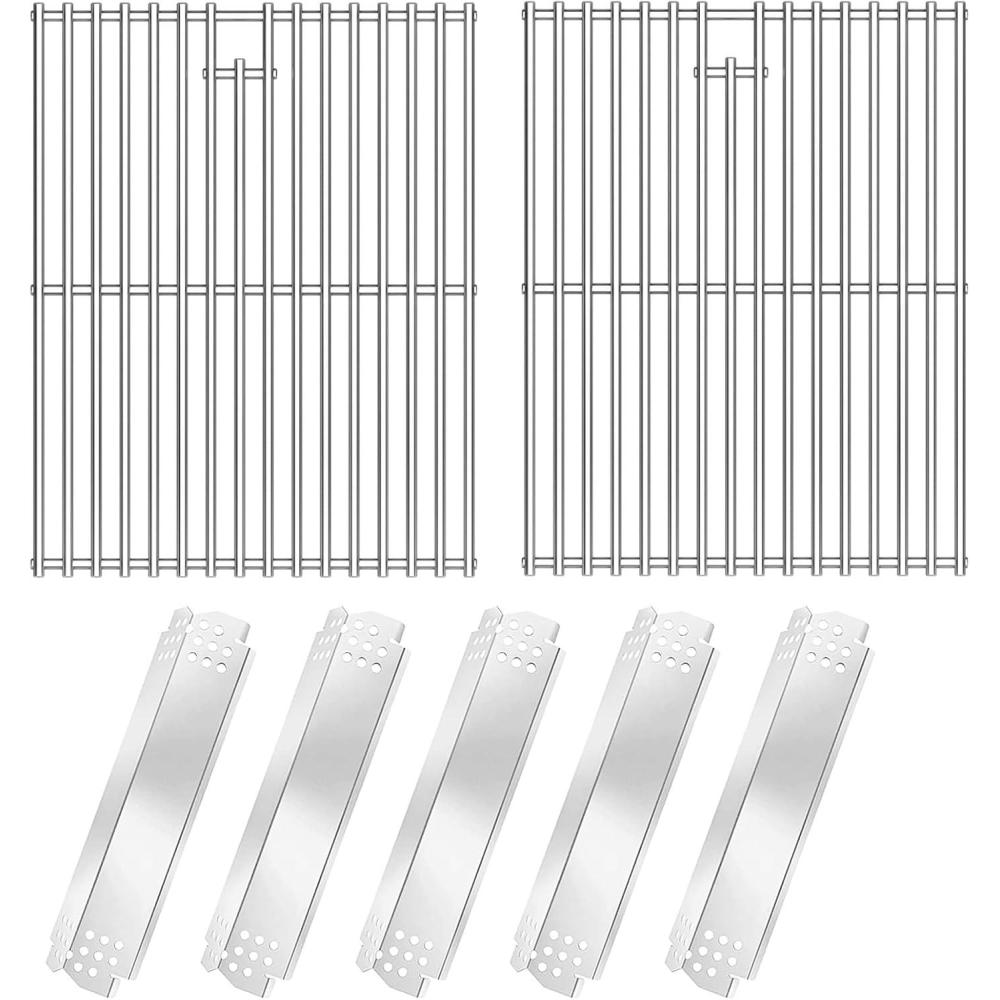 imageHisencn Replacement Parts for Nexgrill 7200830H 7200888N 7200783E 7200888 7200783C Stainless Steel Cooking Grid and Heat Plates for Nexgrill 4amp5 Burner Grill 17 Inch Grill GratesWith 5 Stainless steel heat plates