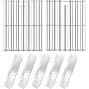 Hisencn Replacement Parts for Nexgrill 720-0830H, 720-0888N, 720-0783E, 720-0888, 720-0783C, Stainless Steel Cooking Grid and Heat Plates for Nexgrill 4&5 Burner Grill, 17 Inch Grill Grates(With 5 Stainless steel heat plates)