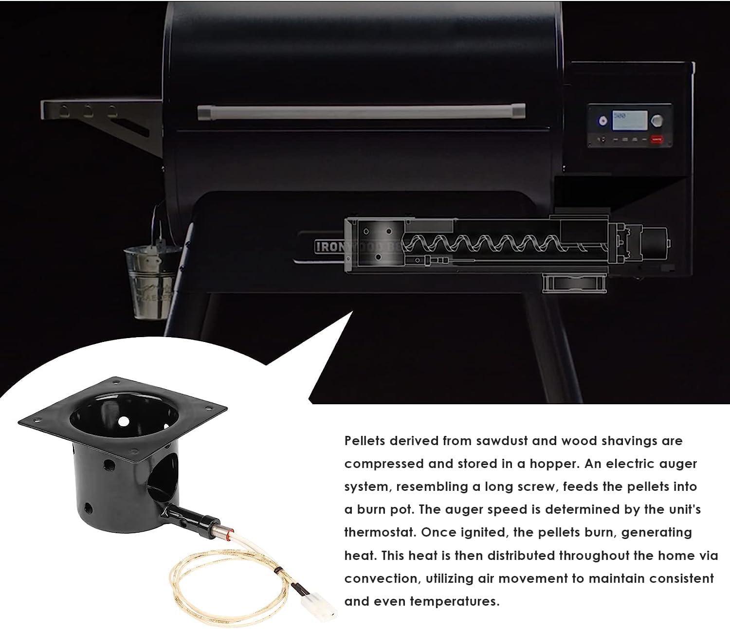 imageFire Burn Pot and Hot Rod Ignitor Kit Replacement Parts for Traeger and Pit Boss Pellet Grill with Ash Remover Screws and Fuse Black PorcelainEnameledHot Rod Fire Burn Pot