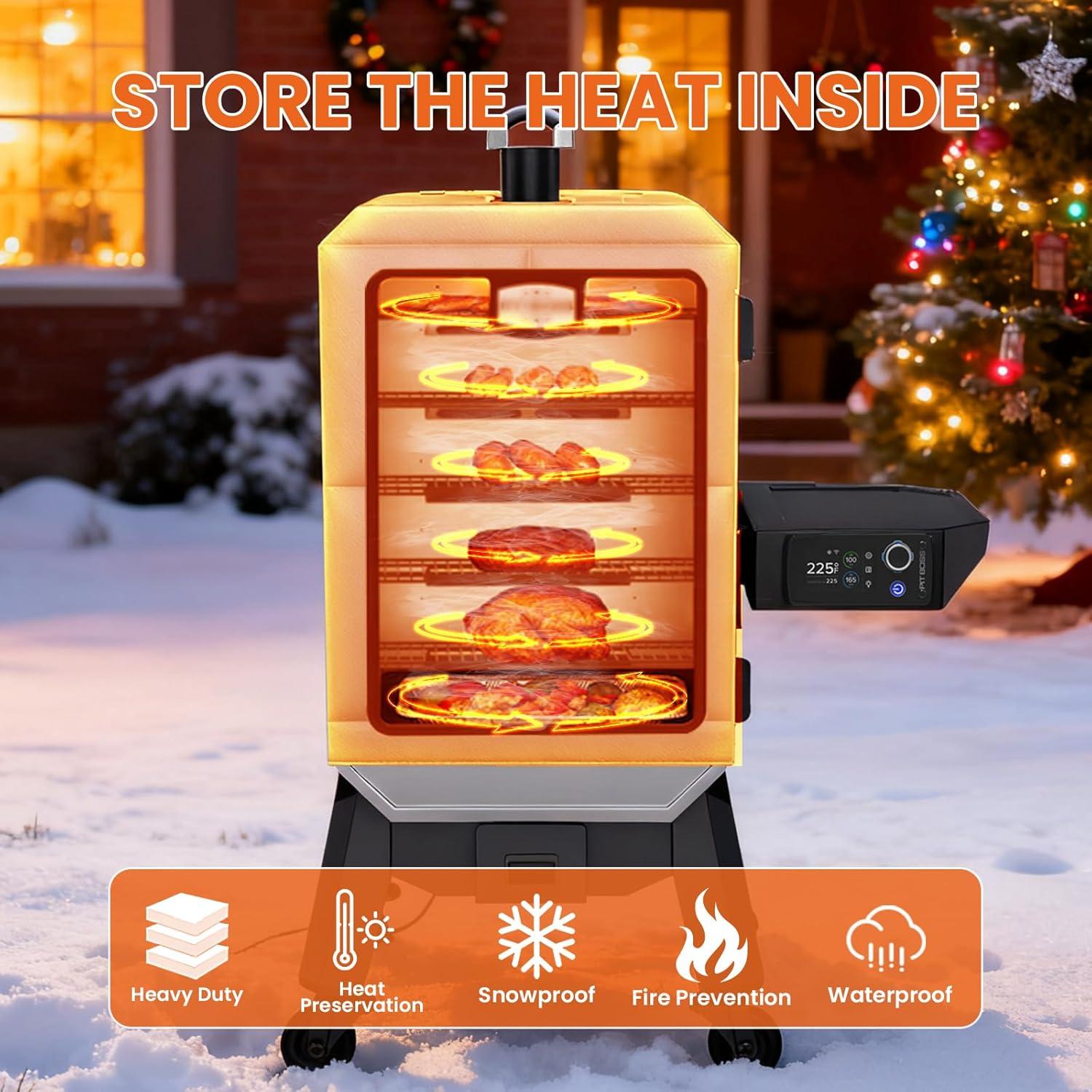 imageHisencn Grill Insulation Blanket for Pit Boss PBV3G1 Vertical Smoker Heat Retention BBQ Smoker Cover for Pit Boss 3 Series Gas Smoker PBV3G1 Fiberglass Thermal Insulated Blanket for Winter CookingFor PBV6PSE
