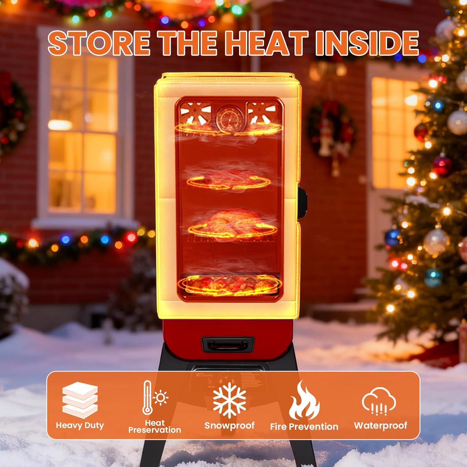 imageHisencn Grill Insulation Blanket for Pit Boss PBV3G1 Vertical Smoker Heat Retention BBQ Smoker Cover for Pit Boss 3 Series Gas Smoker PBV3G1 Fiberglass Thermal Insulated Blanket for Winter CookingFor PBV3G1