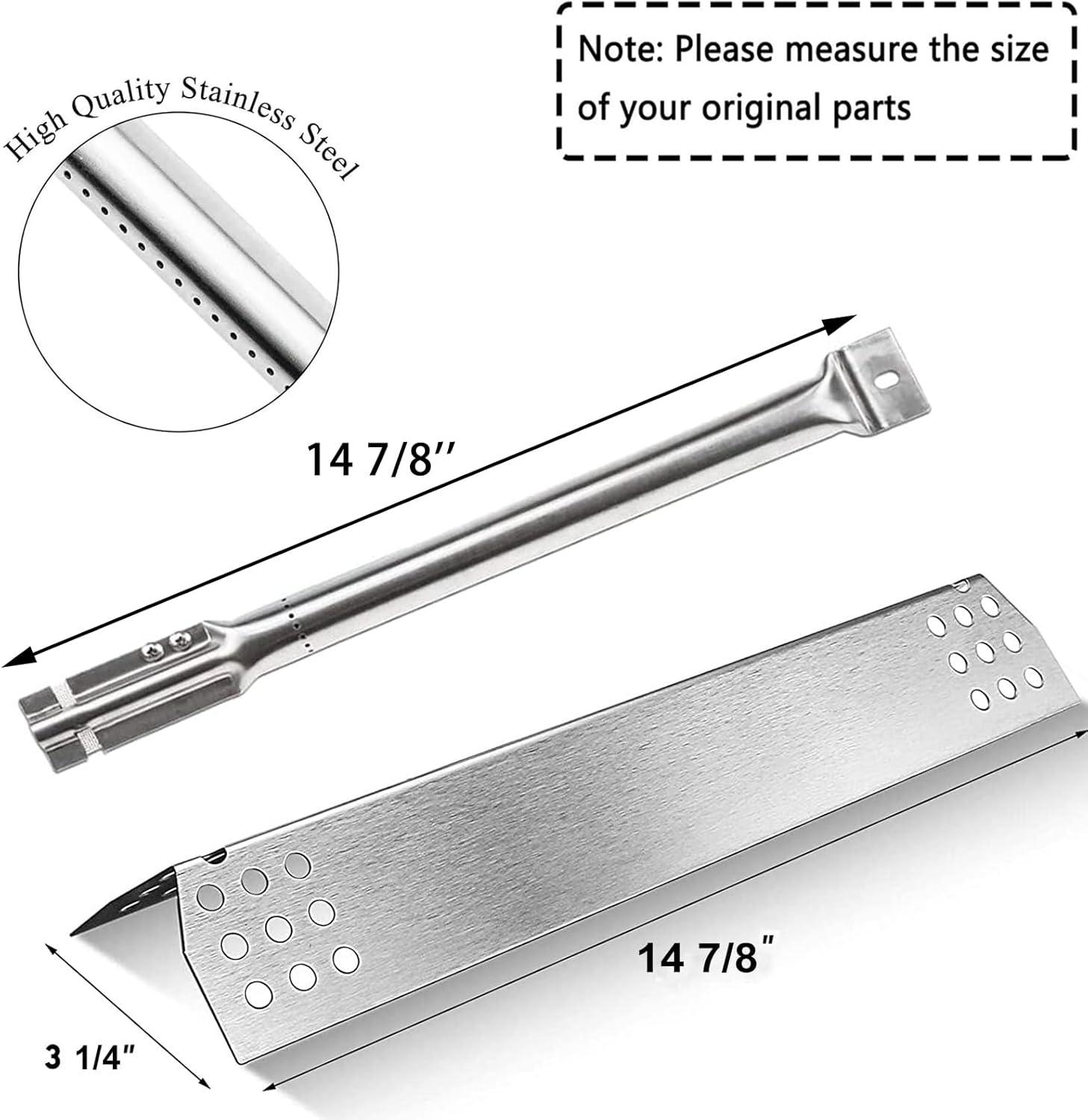 imageHisencn Replacement Parts for Master Forge 1010037 1010048 Gas Grill Models Stainless Steel Burners Stainless Heat Plates Tent Shield and Cooking Grids Grill Grate Repair Kit