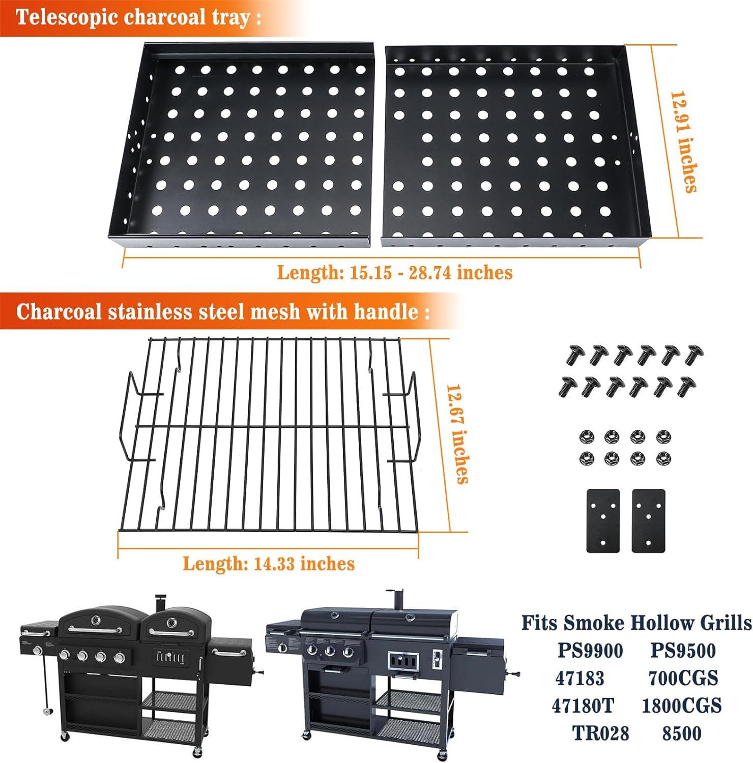 imageHisencn Stretchable Charcoal Tray 1528 inches for 47183T21 PS9900 Black HighTemperature Coating Charcoal Basket for HC4518L PS9500 8500 6800 6500 SH19030119 SH19030219 SH9916 Replacement Parts