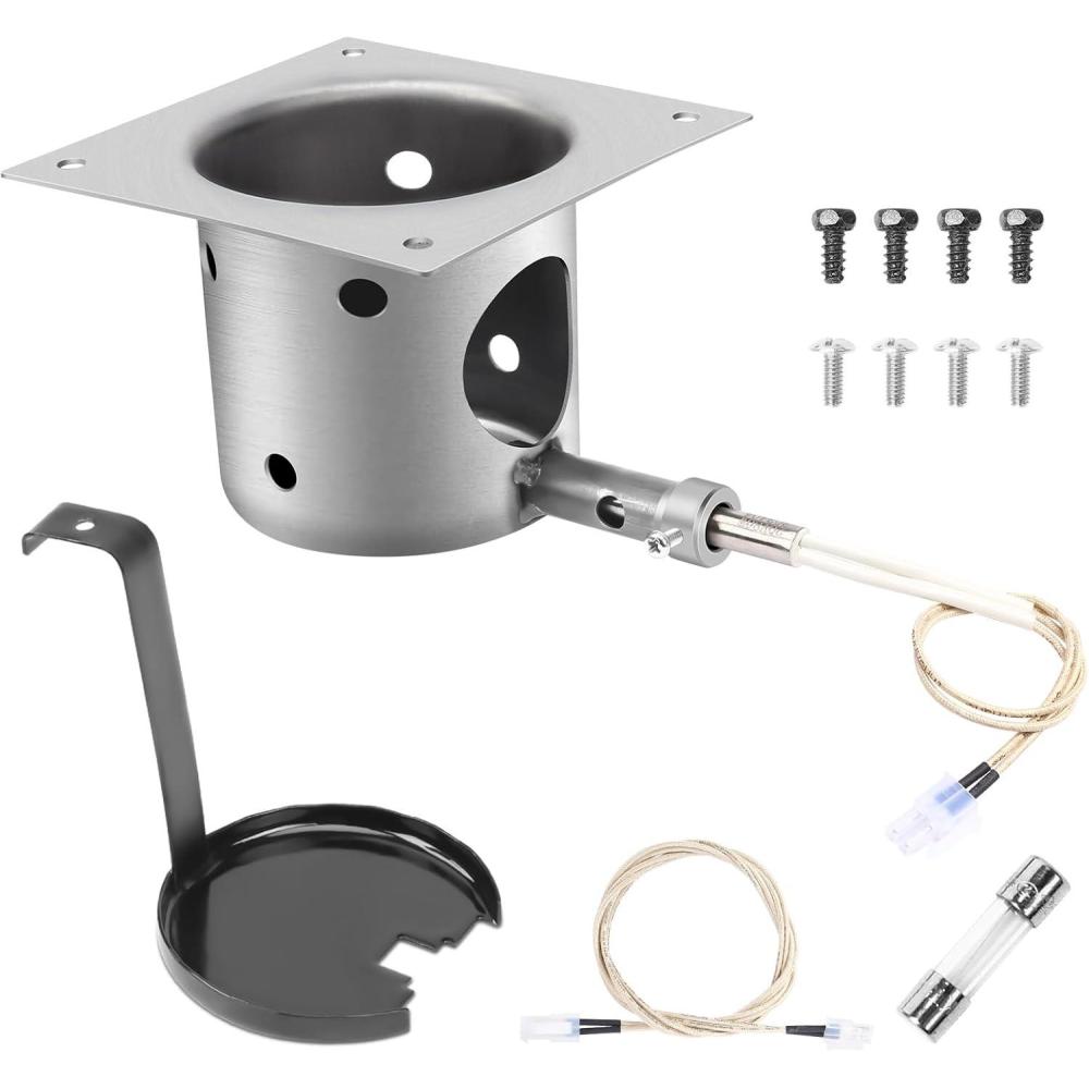imageFire Burn Pot and Hot Rod Ignitor Kit Replacement Parts for Traeger and Pit Boss Pellet Grill with Ash Remover Screws and Fuse Black PorcelainEnameledD2 Hot Rod Fire Burn Pot