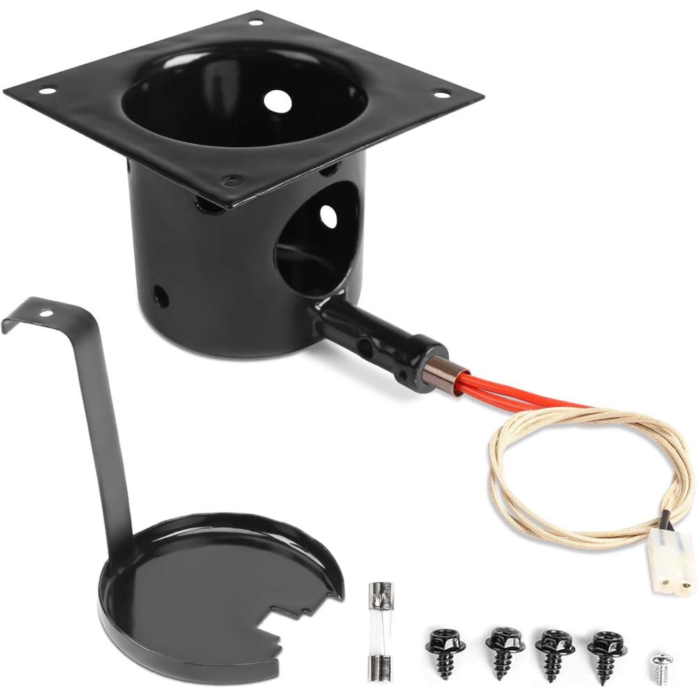 imageFire Burn Pot and Hot Rod Ignitor Kit Replacement Parts for Traeger and Pit Boss Pellet Grill with Ash Remover Screws and Fuse Black PorcelainEnameledHot Rod Fire Burn Pot