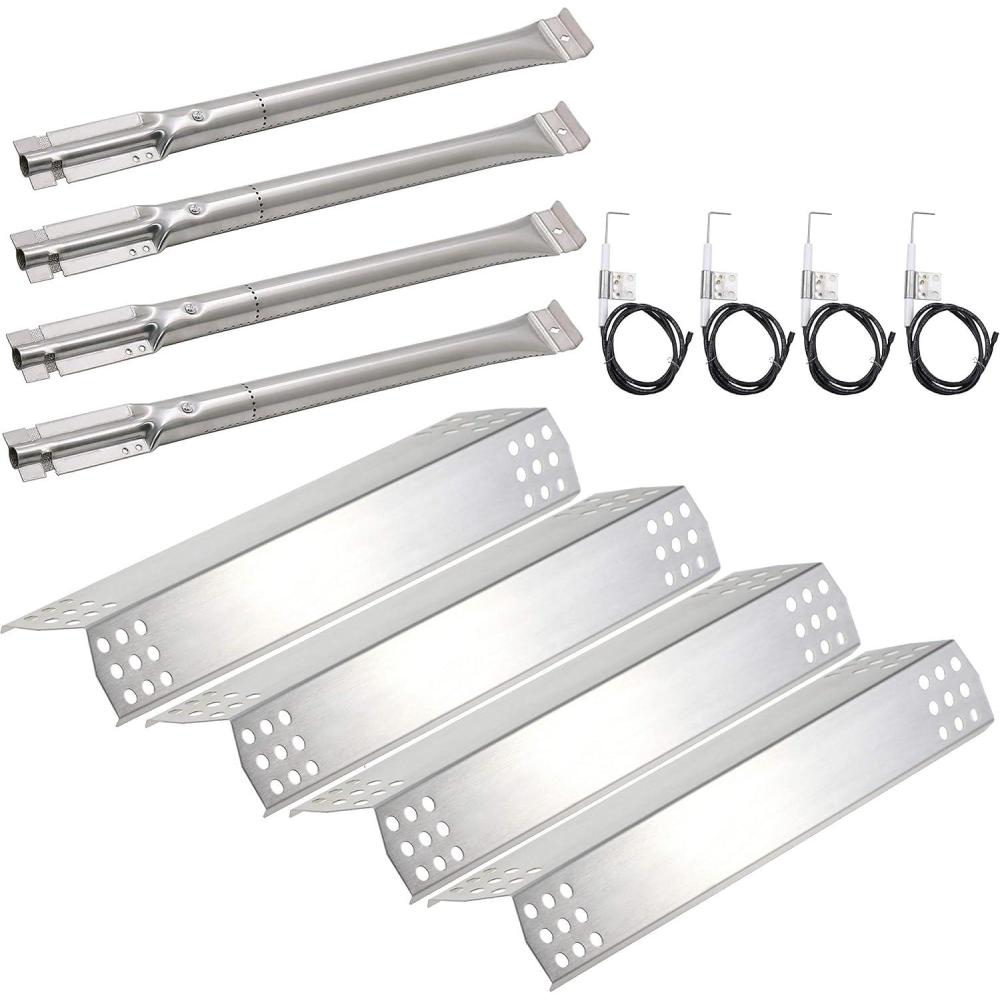 imageHisencn Replacement Parts for Kitchen Aid 7200733 7200733A 7200954 Grill Parts for Kitchenaid 4 Burner 7400781 7400780 7200745 7200745b Gas Grill Burner Heat Plate and Igniter Electrode KitStainless Steel