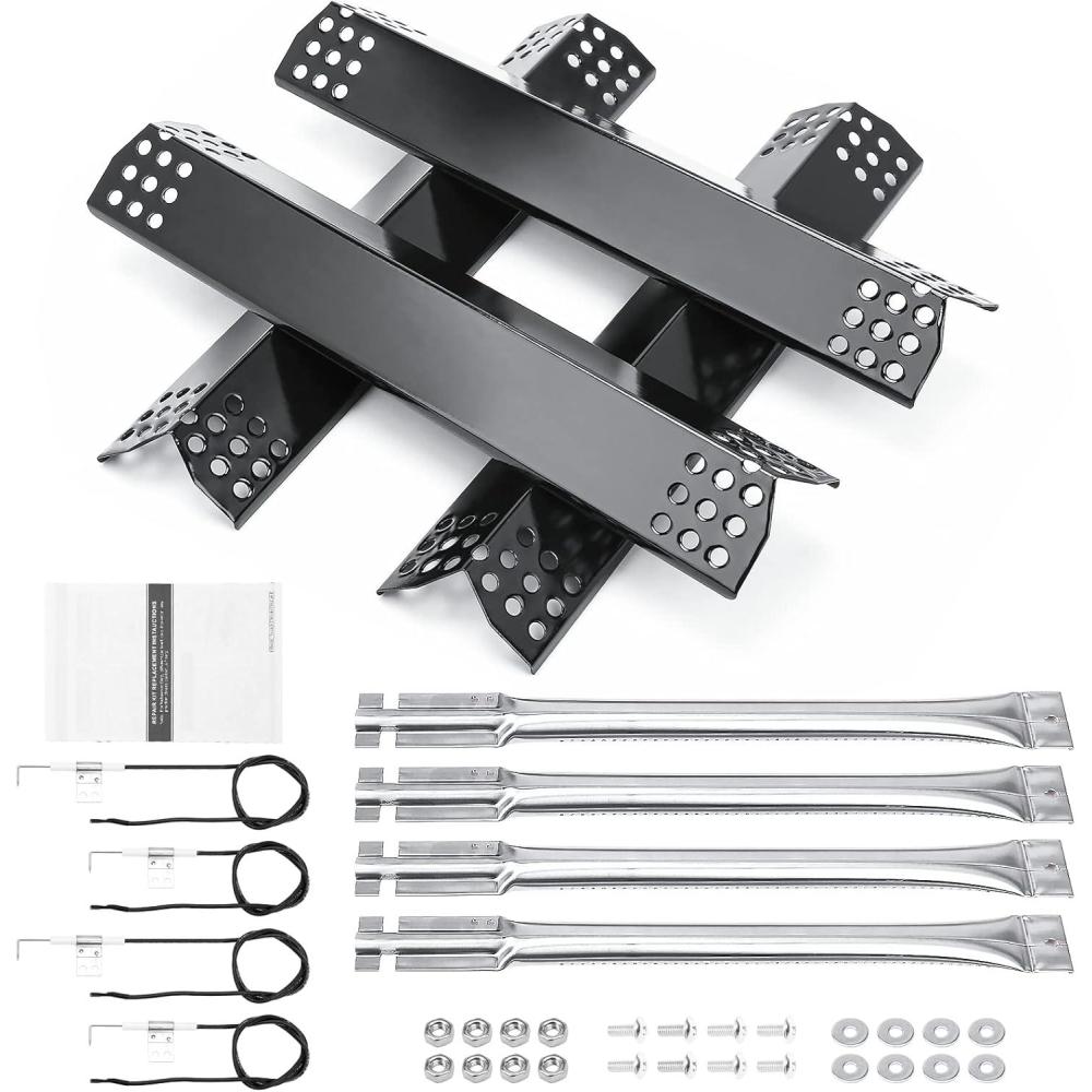 imageHisencn Replacement Parts for Kitchen Aid 7200733 7200733A 7200954 Grill Parts for Kitchenaid 4 Burner 7400781 7400780 7200745 7200745b Gas Grill Burner Heat Plate and Igniter Electrode KitPorcelain Steel