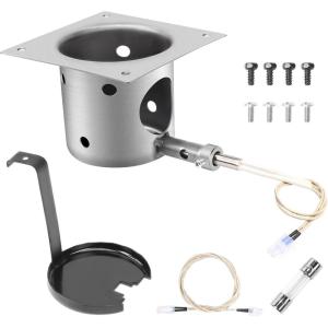 Fire Burn Pot and Hot Rod Ignitor Kit Replacement Parts for Traeger and Pit Boss Pellet Grill with Ash Remover, Screws and Fuse, Black Porcelain-Enameled(D2 Hot Rod + Fire Burn Pot)