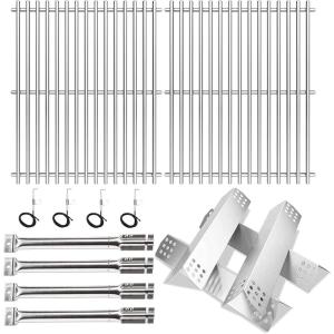 Hisencn Replacement Parts for Master Forge 1010037 1010048 Gas Grill Models, Stainless Steel Burners, Stainless Heat Plates Tent Shield and Cooking Grids Grill Grate Repair Kit