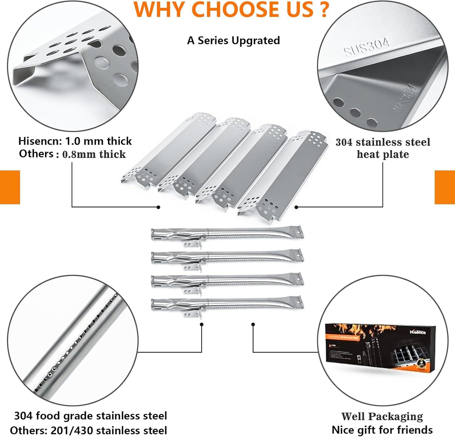 imageHisencn Gas Grill Repair for Kenmore 12216134 12216134110 Nexgrill 7200719BL 7200773 7200783 Tera Gear 1010007A Grill Straight Burner Pipe Tubes Heat Plate Replacement Parts304 Stainless Steel