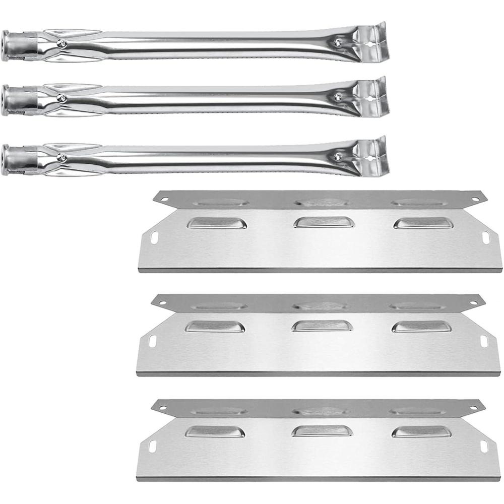 imageHisencn Grill Replacement Parts for Kenmore 14623678310 14623679310 Stainless Steel Grill Burner and Heat Plates for Kenmore 3 Burner Gas Grill Replacement Parts 640050573716 640050573736