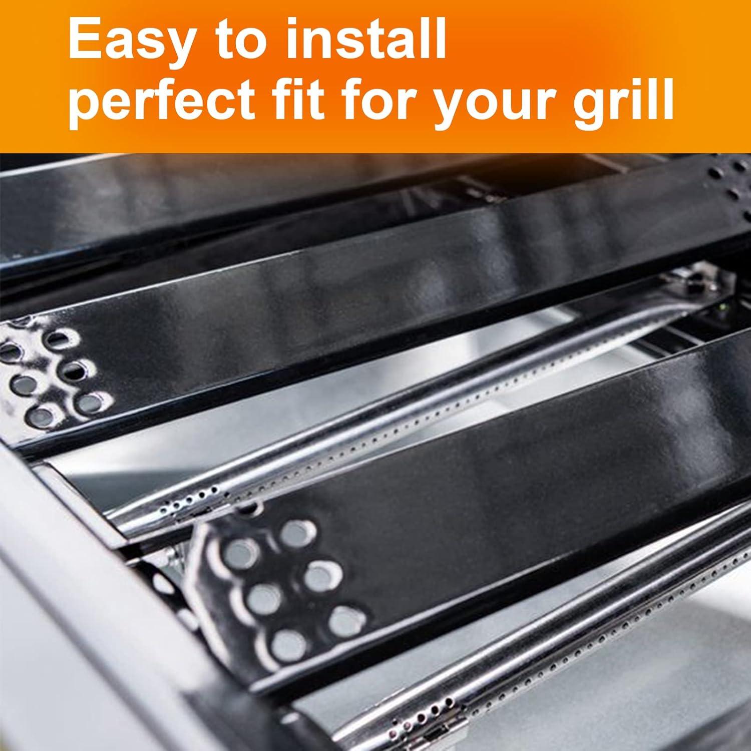 imageHisencn Gas Grill Replacement Parts for Expert Grill 7200968C 5 Burner Grill Stainless Steel Straight Burner Pipe Tubes and Porcelain Steel Heat Tent Plates Heat Shield Repair Kit 5 Packfor Expert 7200789H 4 Burner