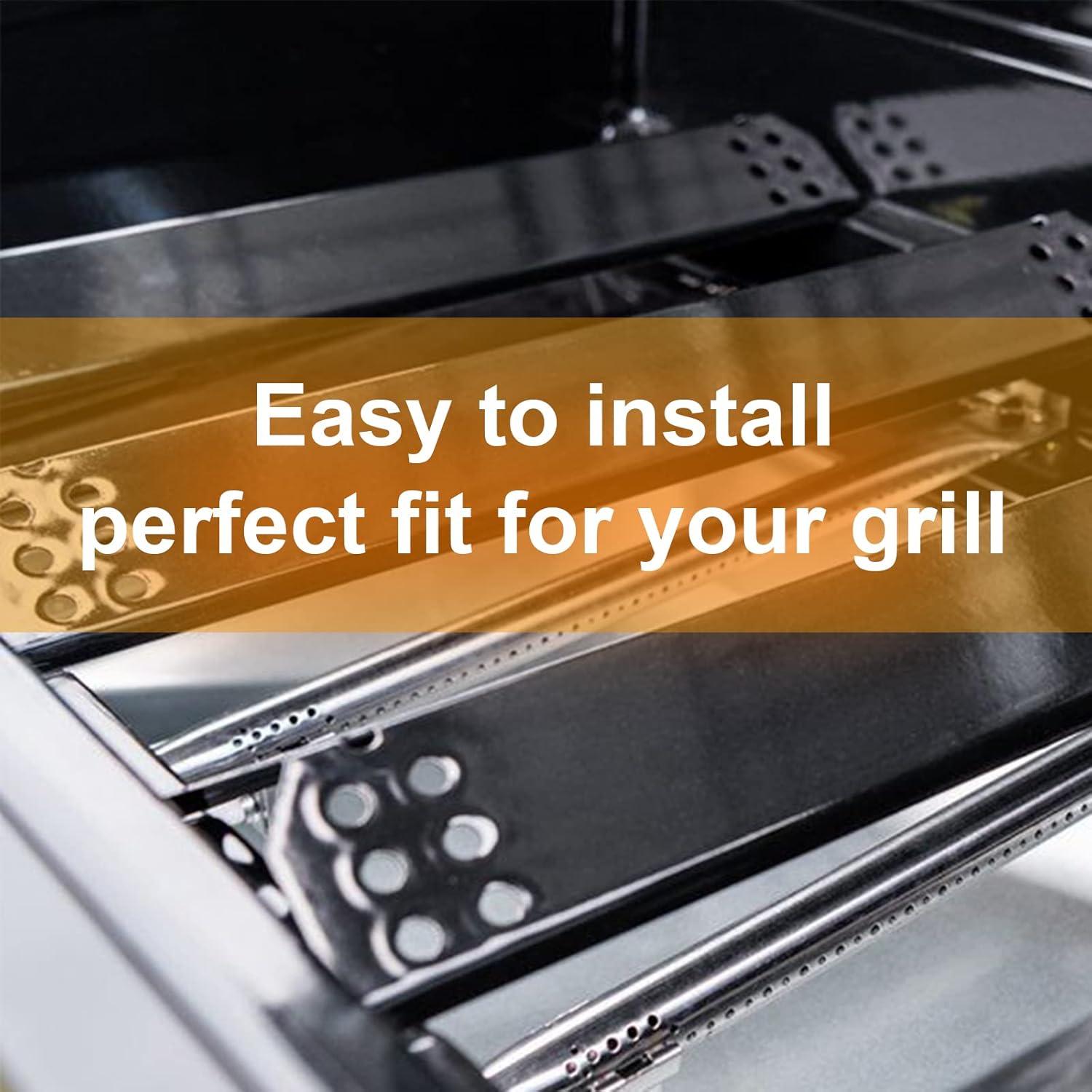 imageHisencn Gas Grill Replacement Parts for Expert Grill 7200968C 5 Burner Grill Stainless Steel Straight Burner Pipe Tubes and Porcelain Steel Heat Tent Plates Heat Shield Repair Kit 5 Packfor Expert 7200968C 5 Burner