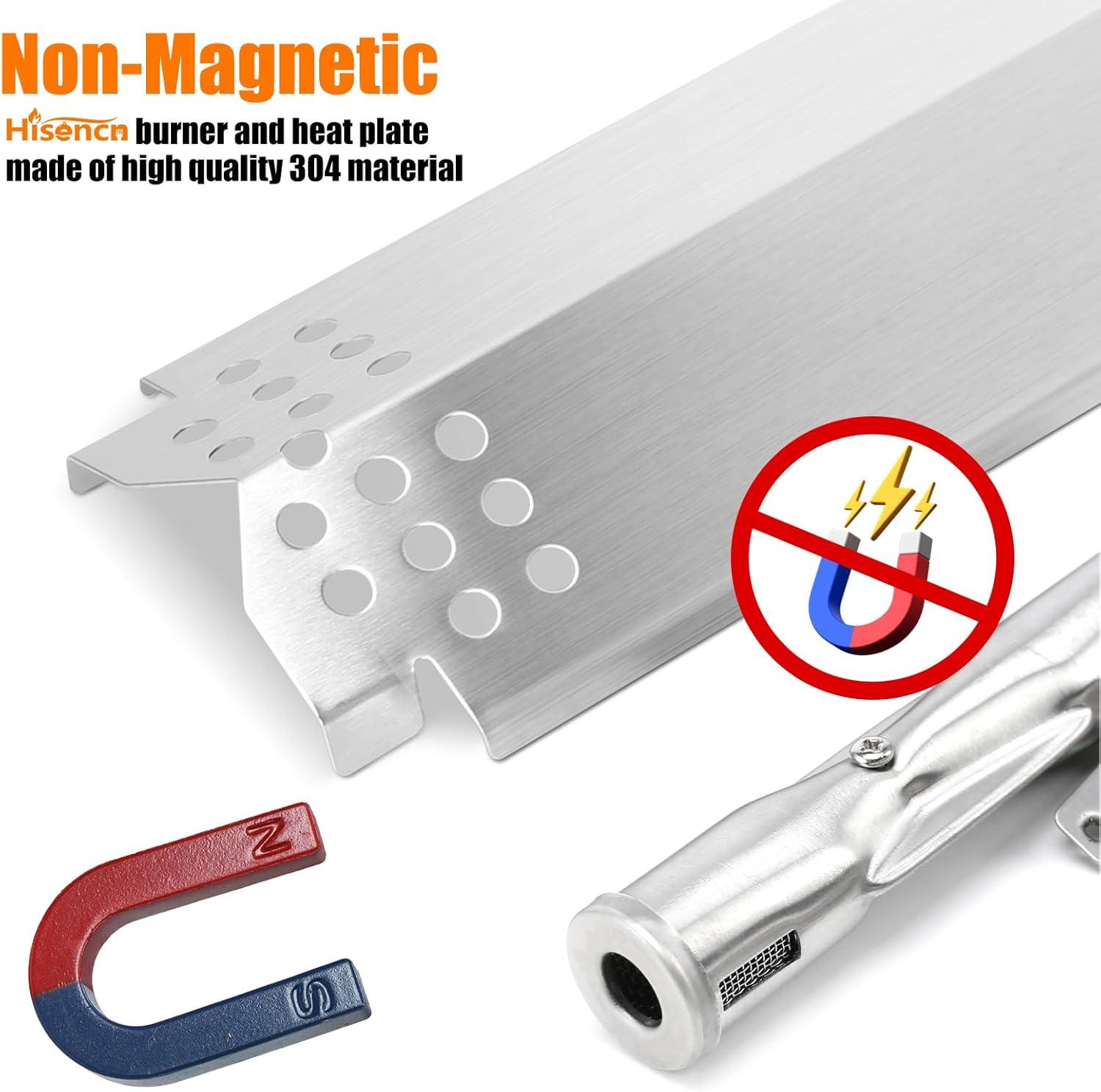imageHisencn Grill Replacement Parts for Nexgrill 7200783C 7200783E for Grill Master 7200697 Gas Grill Stainless Steel Straight Burner Tubes Heat Plates Repair Kit 4 Pack304 Stainless Steel