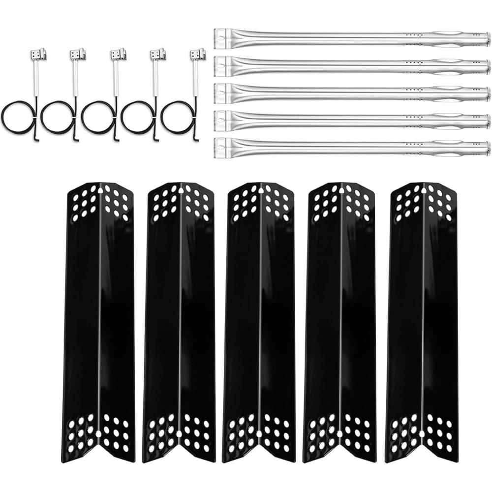 imageHisencn Gas Grill Replacement Parts for Expert Grill 7200968C 5 Burner Grill Stainless Steel Straight Burner Pipe Tubes and Porcelain Steel Heat Tent Plates Heat Shield Repair Kit 5 Packfor Expert 7200968C 5 Burner