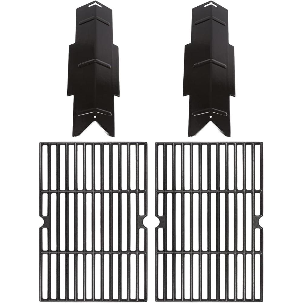 imageHisencn Grill Replacement Parts for DynaGlo DGC350CNPD DGF350CSP DGF350CSPD 2Pack Porcelain Steel Heat Plates 2Pack Cast Iron Grill Grates Flavorizer Bars