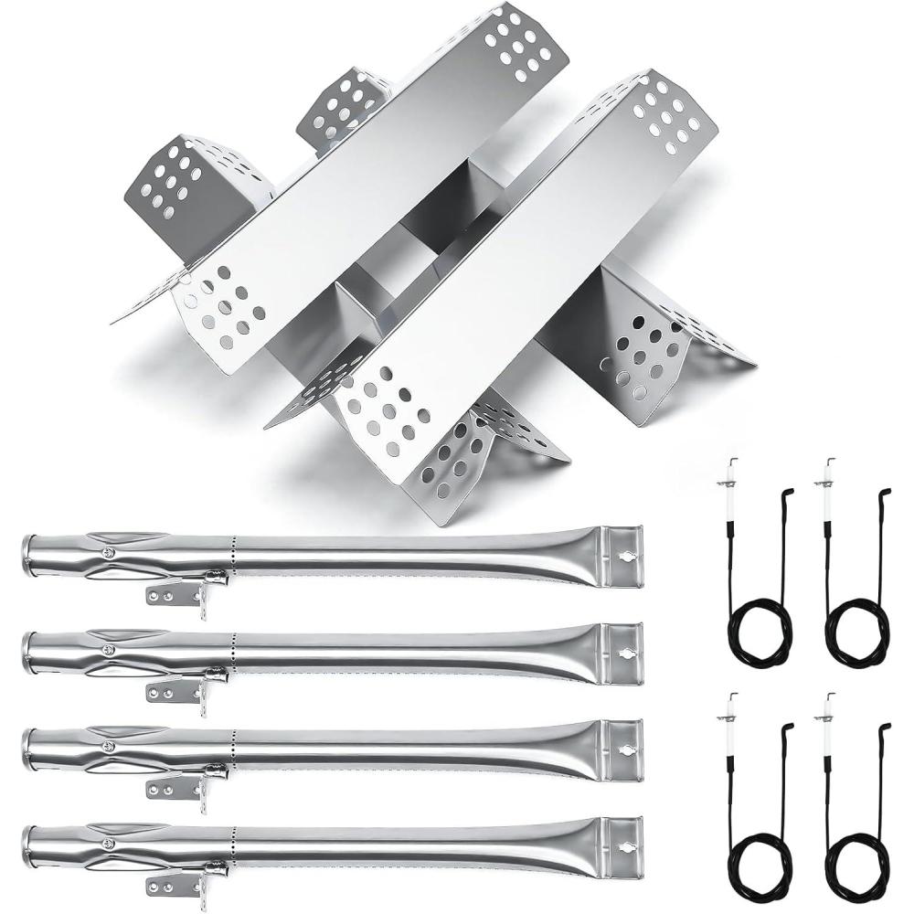 imageHisencn Grill Replacement Parts for Nexgrill 7200783C 7200783E for Grill Master 7200697 Gas Grill Stainless Steel Straight Burner Tubes Heat Plates Repair Kit 4 PackStainless Steel