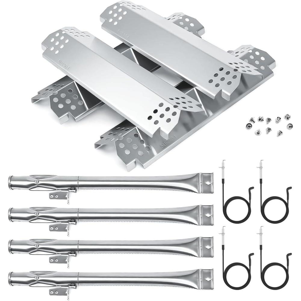 imageHisencn Grill Replacement Parts for Nexgrill 7200783C 7200783E for Grill Master 7200697 Gas Grill Stainless Steel Straight Burner Tubes Heat Plates Repair Kit 4 Pack304 Stainless Steel
