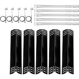 Hisencn Gas Grill Replacement Parts for Expert Grill 720-0968C 5 Burner Grill Stainless Steel Straight Burner Pipe Tubes and Porcelain Steel Heat Tent Plates Heat Shield Repair Kit (5 Pack)(for Expert 720-0968C 5 Burner)