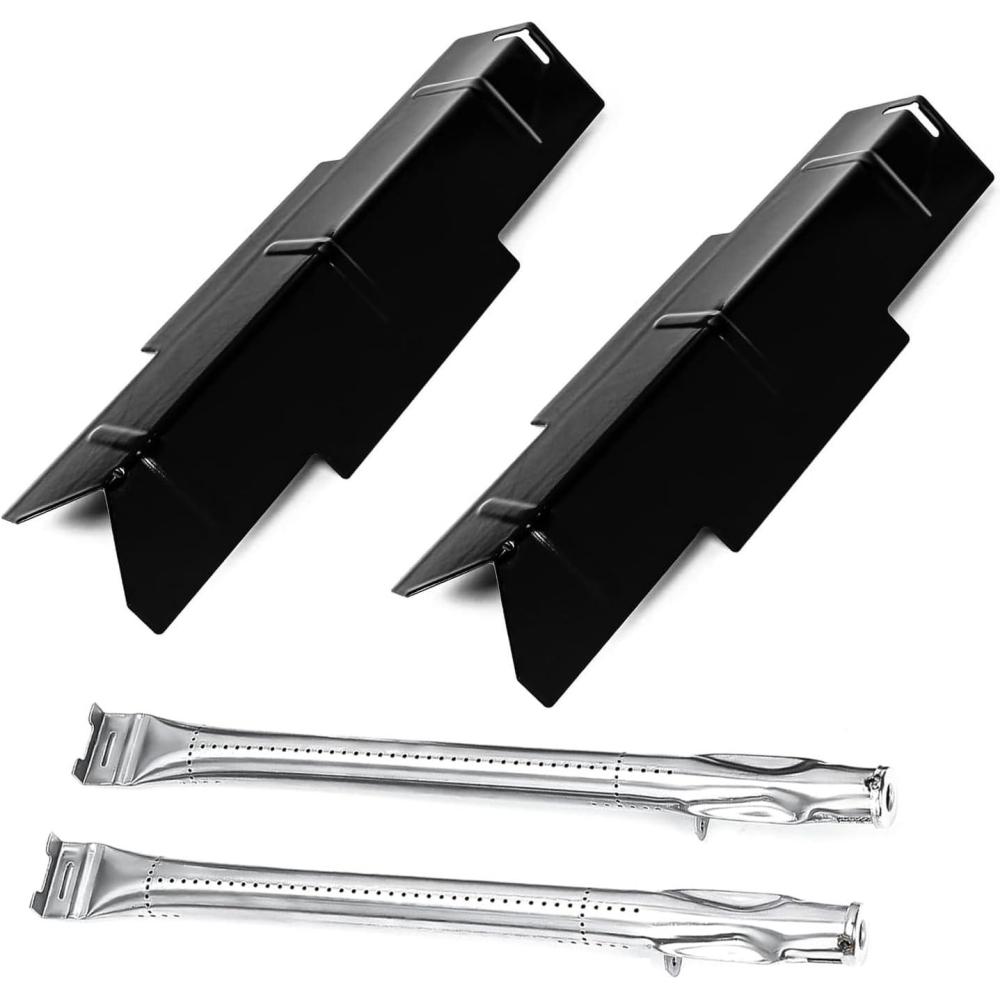 imageHisencn Grill Replacement Parts for Dyna Glo DGF350CSP DGC350CNPD DGH353CRP Grill Porcelain Steel Heats Tents Plates and Stainless Steel Straight Burner Pipe Tubes Grill Parts Repair Kit 2 Pack