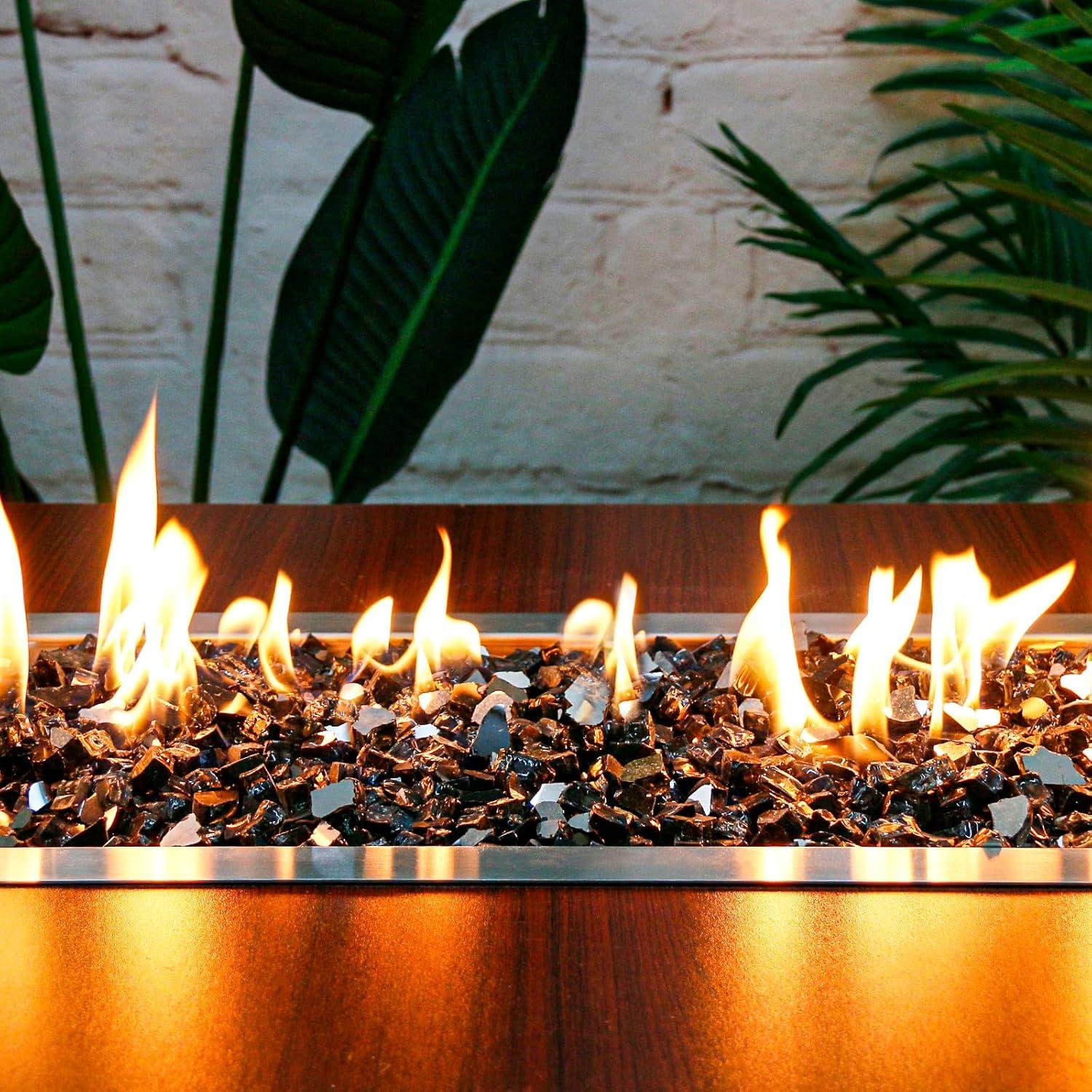 imageHisencn Fire Glass 12 Inch Caribbean Blue Reflective Tempered Fire Glass Rocks for Fire Pit Outdoors and Indoors Natural or Propane Fireplaces Fire Bowls Landscape Decoration 10 PoundsOnyx Black Reflective