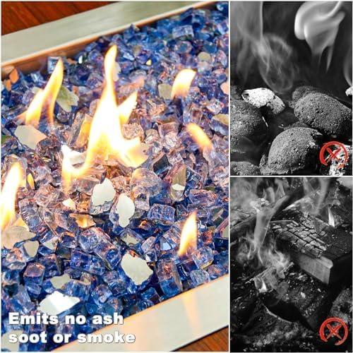 imageHisencn Fire Glass 12 Inch Caribbean Blue Reflective Tempered Fire Glass Rocks for Fire Pit Outdoors and Indoors Natural or Propane Fireplaces Fire Bowls Landscape Decoration 10 PoundsPacific Blue
