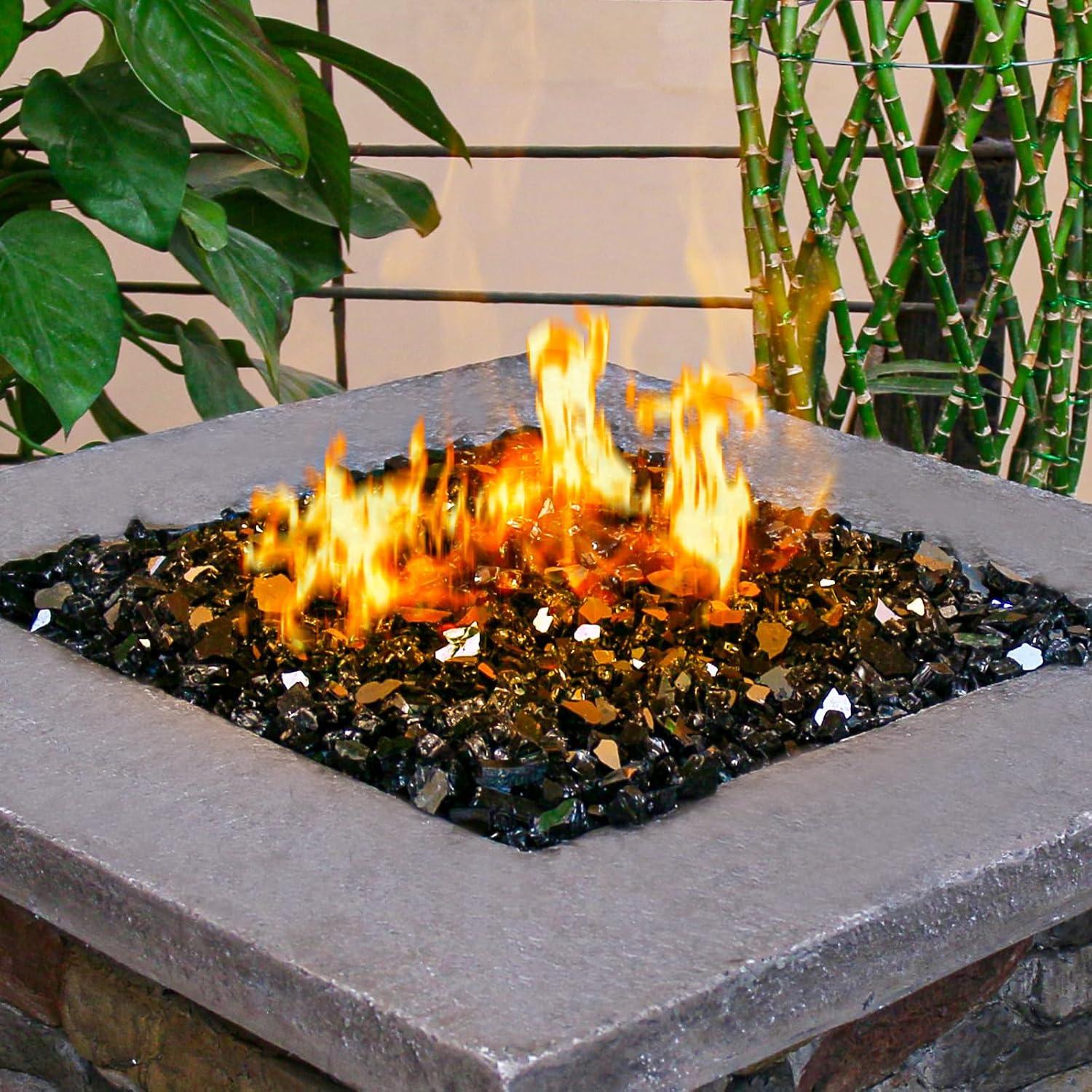 imageHisencn Fire Glass 12 Inch Caribbean Blue Reflective Tempered Fire Glass Rocks for Fire Pit Outdoors and Indoors Natural or Propane Fireplaces Fire Bowls Landscape Decoration 10 PoundsOnyx Black Reflective