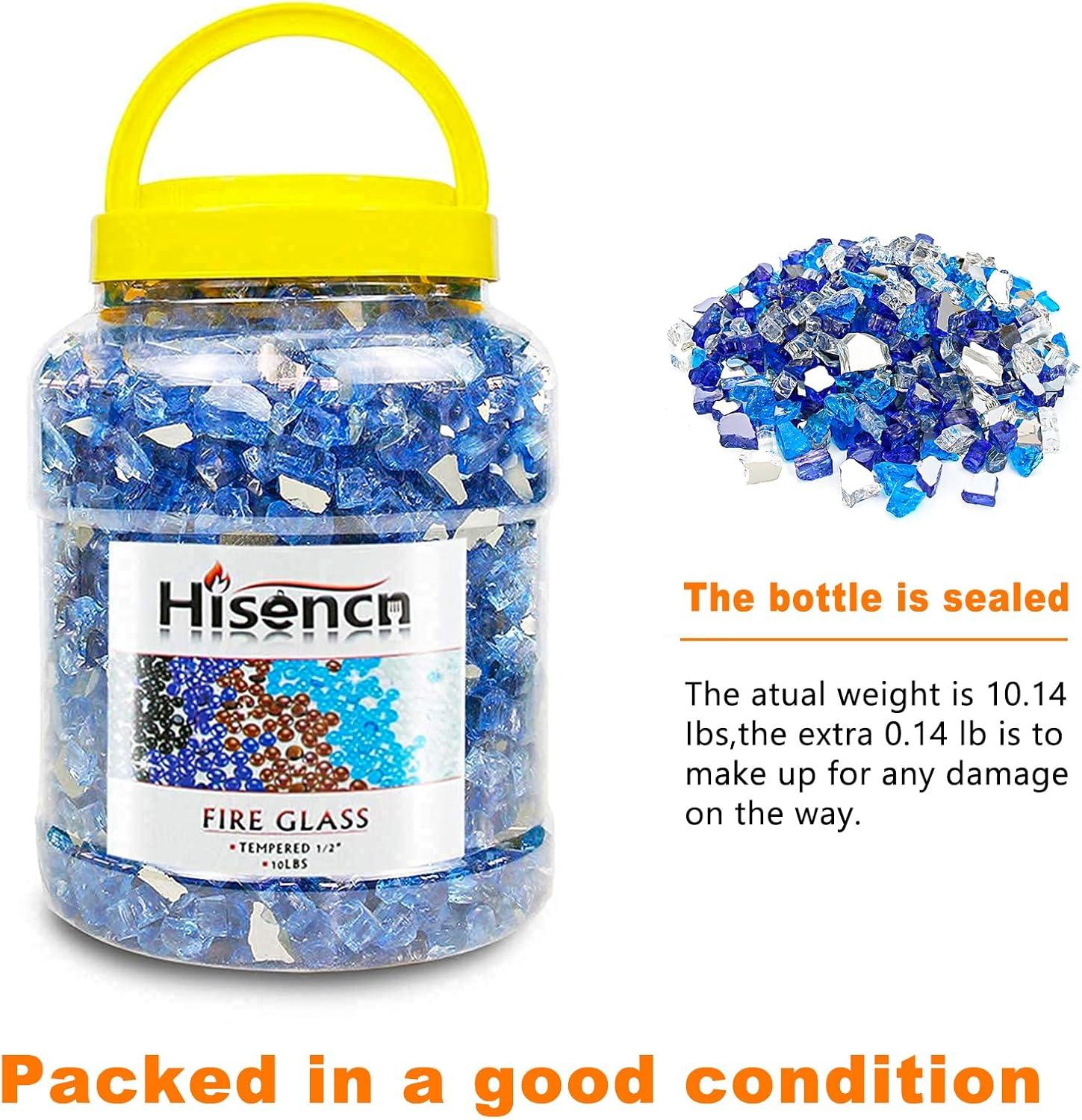 imageHisencn Fire Glass 12 Inch Caribbean Blue Reflective Tempered Fire Glass Rocks for Fire Pit Outdoors and Indoors Natural or Propane Fireplaces Fire Bowls Landscape Decoration 10 PoundsCobalt Blue Caribbean Blue Platinum