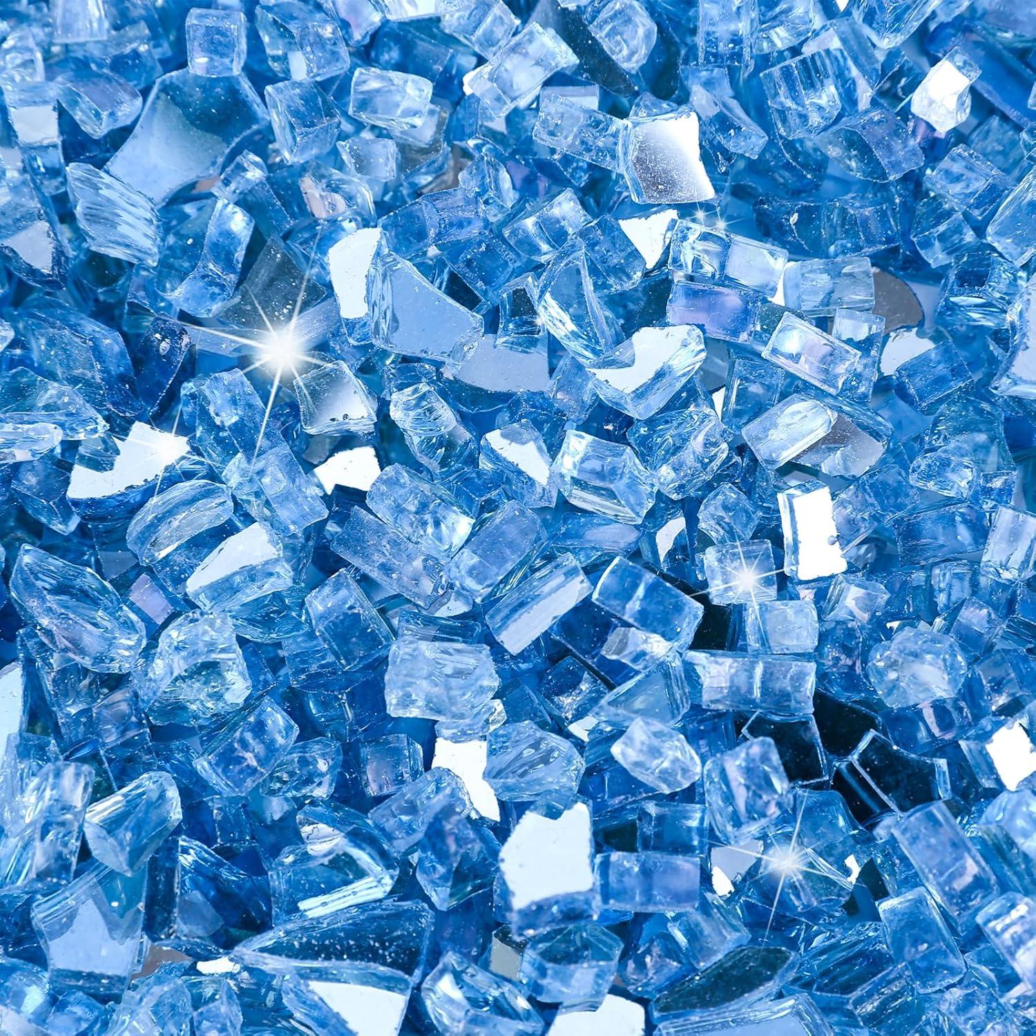 imageHisencn Fire Glass 12 Inch Caribbean Blue Reflective Tempered Fire Glass Rocks for Fire Pit Outdoors and Indoors Natural or Propane Fireplaces Fire Bowls Landscape Decoration 10 PoundsPacific Blue