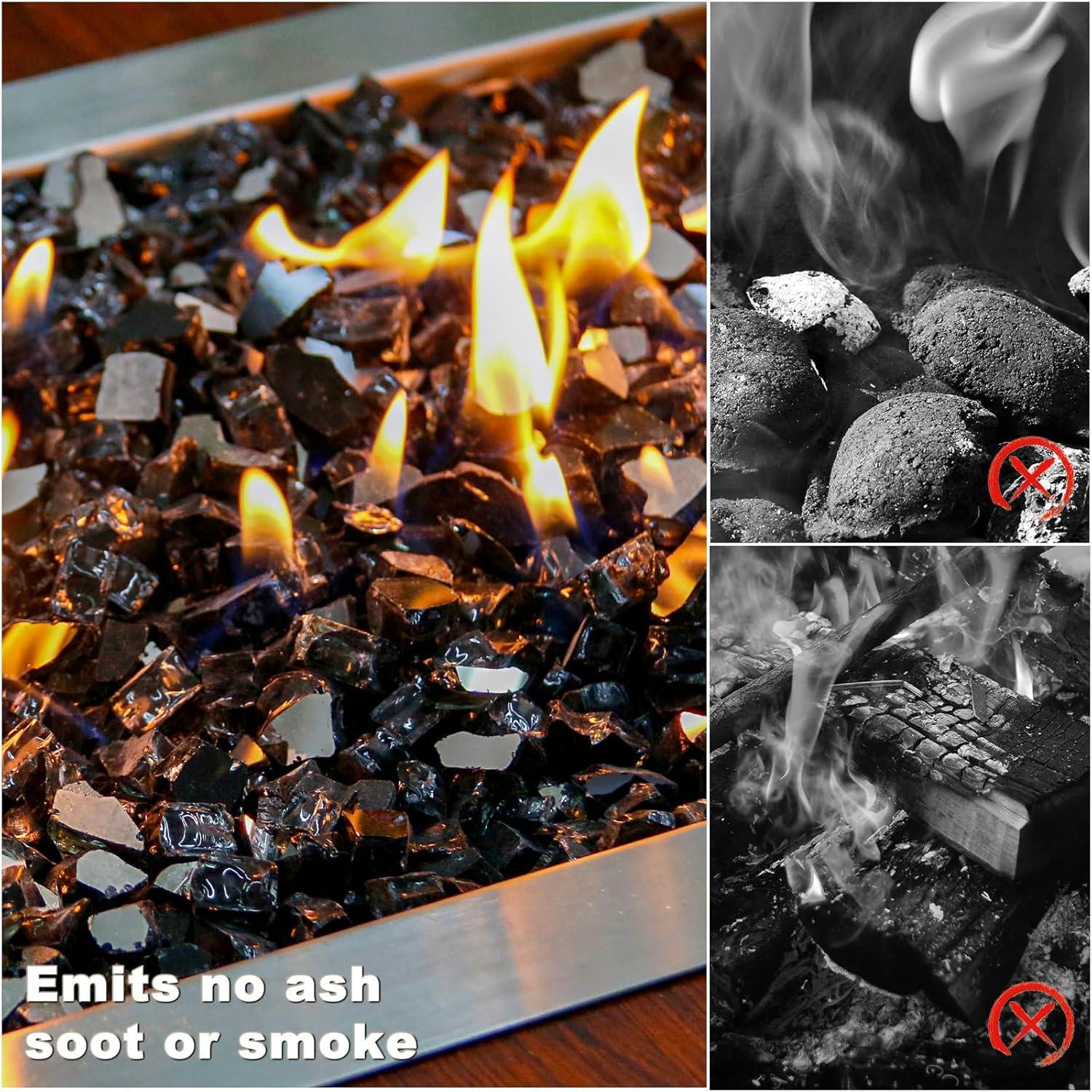 imageHisencn Fire Glass 12 Inch Caribbean Blue Reflective Tempered Fire Glass Rocks for Fire Pit Outdoors and Indoors Natural or Propane Fireplaces Fire Bowls Landscape Decoration 10 PoundsOnyx Black Reflective