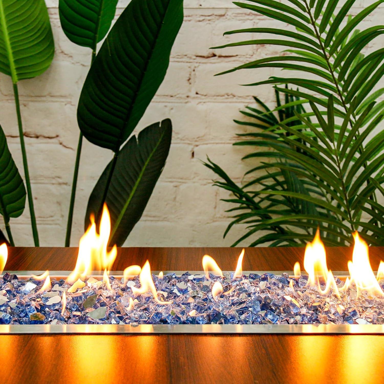imageHisencn Fire Glass 12 Inch Caribbean Blue Reflective Tempered Fire Glass Rocks for Fire Pit Outdoors and Indoors Natural or Propane Fireplaces Fire Bowls Landscape Decoration 10 PoundsPacific Blue Reflective