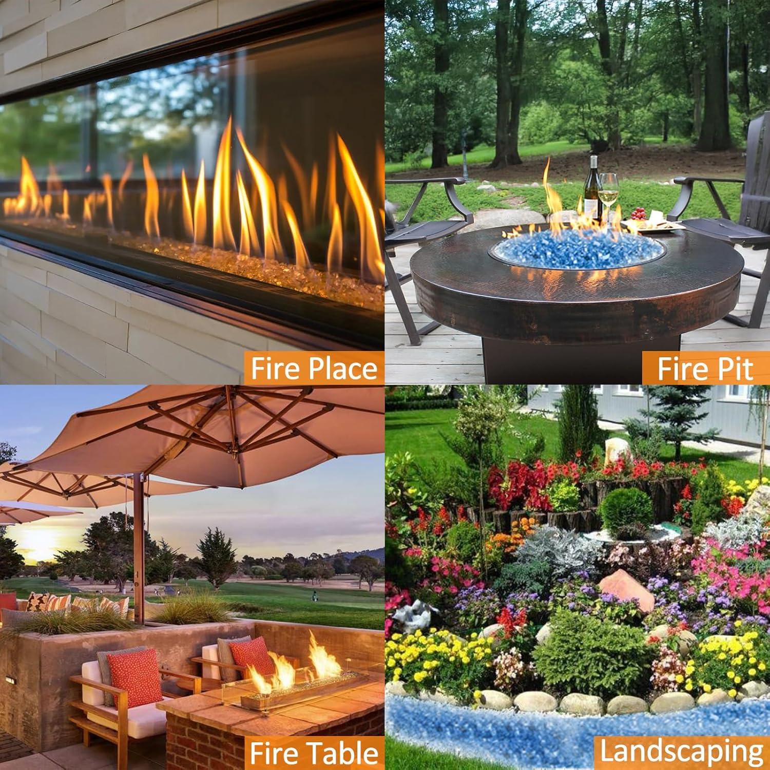 imageHisencn Fire Glass 12 Inch Caribbean Blue Reflective Tempered Fire Glass Rocks for Fire Pit Outdoors and Indoors Natural or Propane Fireplaces Fire Bowls Landscape Decoration 10 PoundsPacific Blue