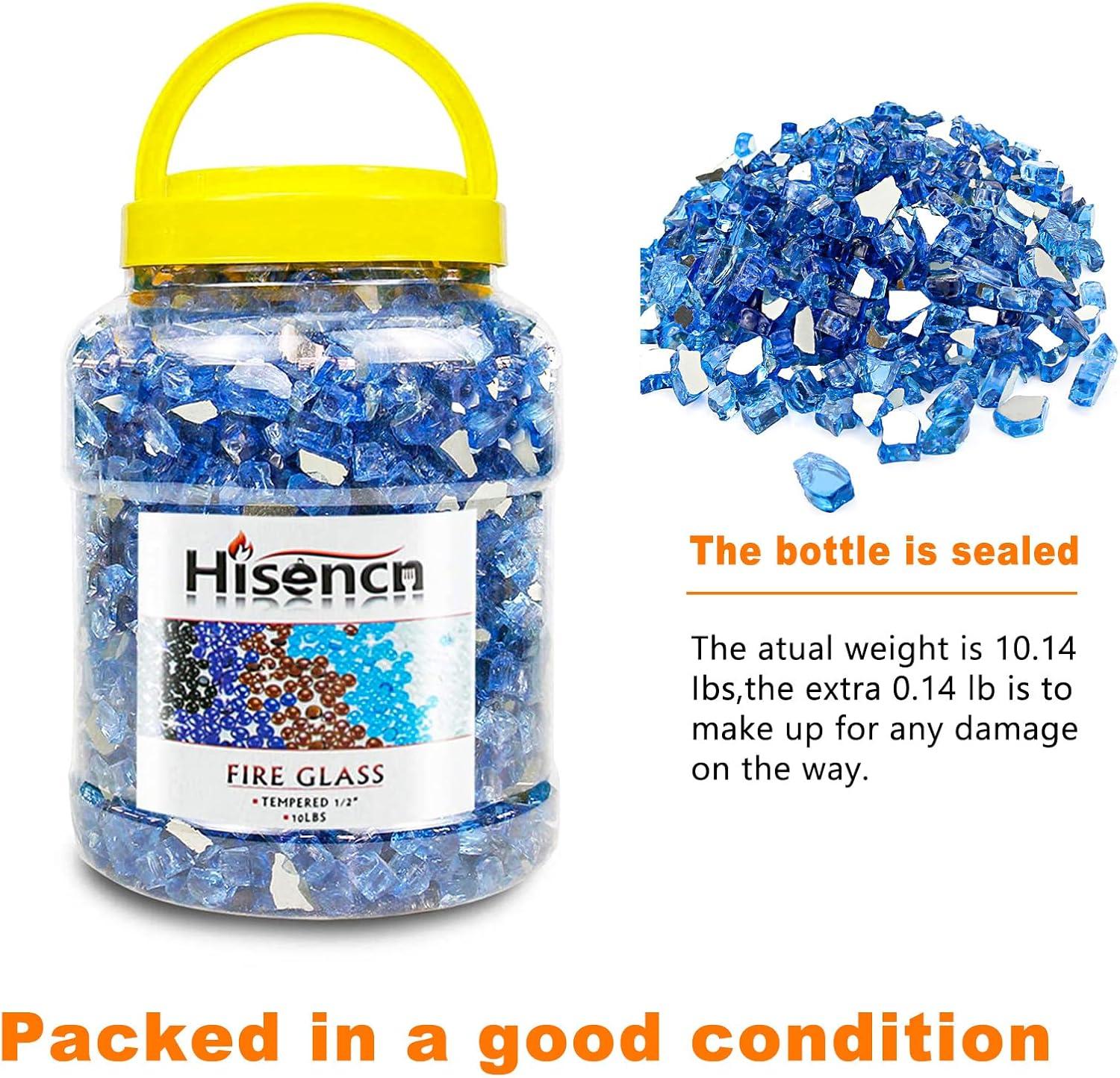 imageHisencn Fire Glass 12 Inch Caribbean Blue Reflective Tempered Fire Glass Rocks for Fire Pit Outdoors and Indoors Natural or Propane Fireplaces Fire Bowls Landscape Decoration 10 PoundsPacific Blue Reflective