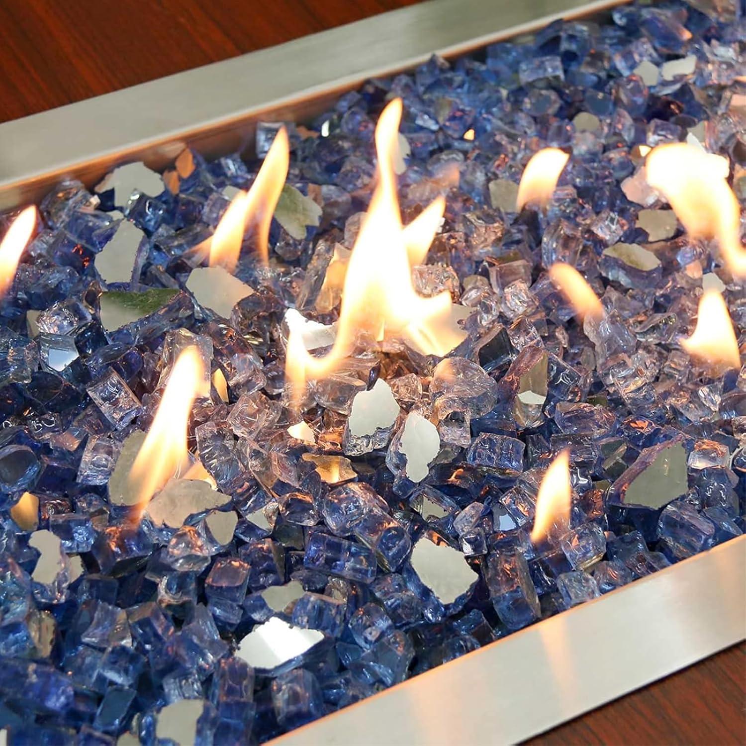 imageHisencn Fire Glass 12 Inch Caribbean Blue Reflective Tempered Fire Glass Rocks for Fire Pit Outdoors and Indoors Natural or Propane Fireplaces Fire Bowls Landscape Decoration 10 PoundsPacific Blue