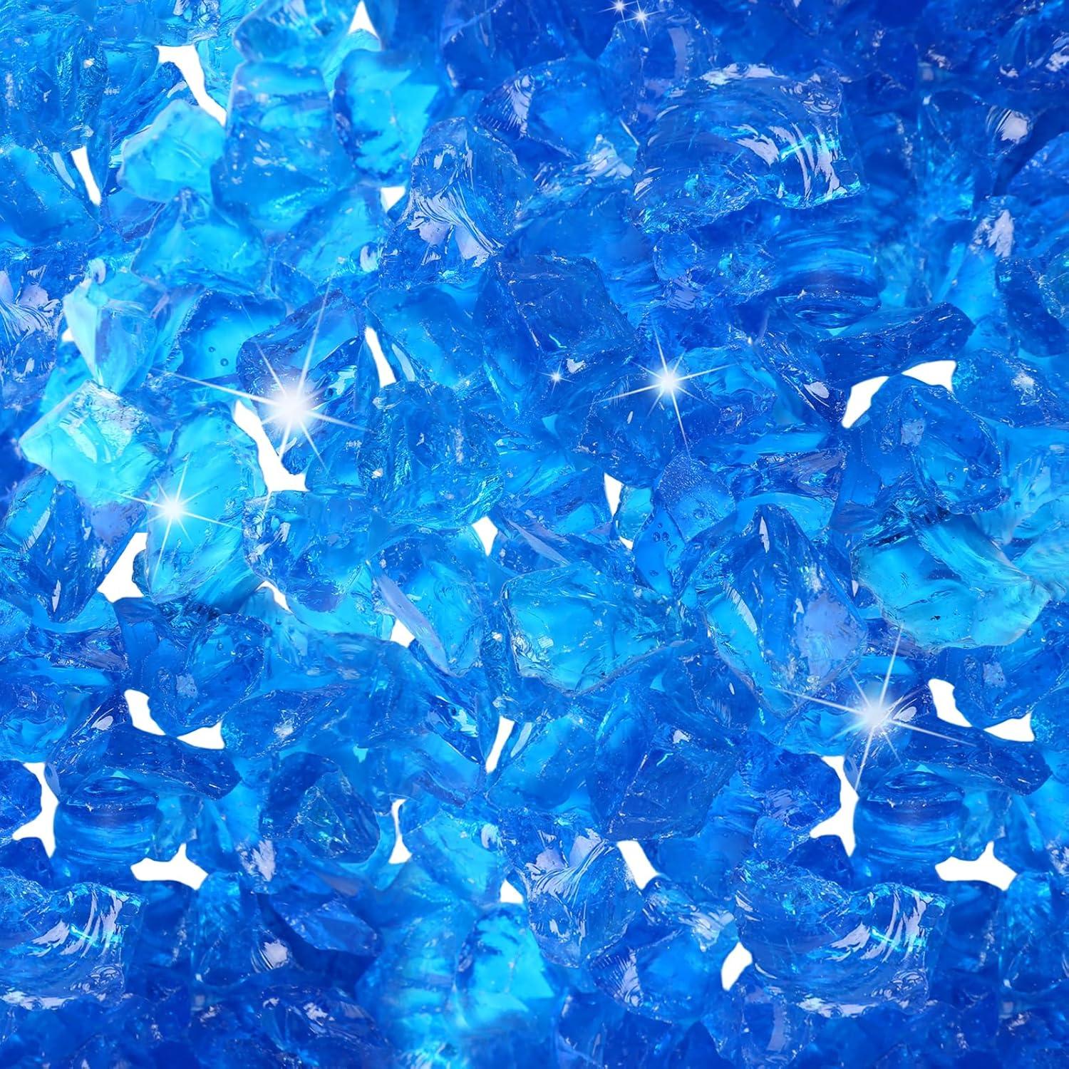 imageHisencn Fire Glass 12 Inch Caribbean Blue Reflective Tempered Fire Glass Rocks for Fire Pit Outdoors and Indoors Natural or Propane Fireplaces Fire Bowls Landscape Decoration 10 PoundsCaribbean Blue