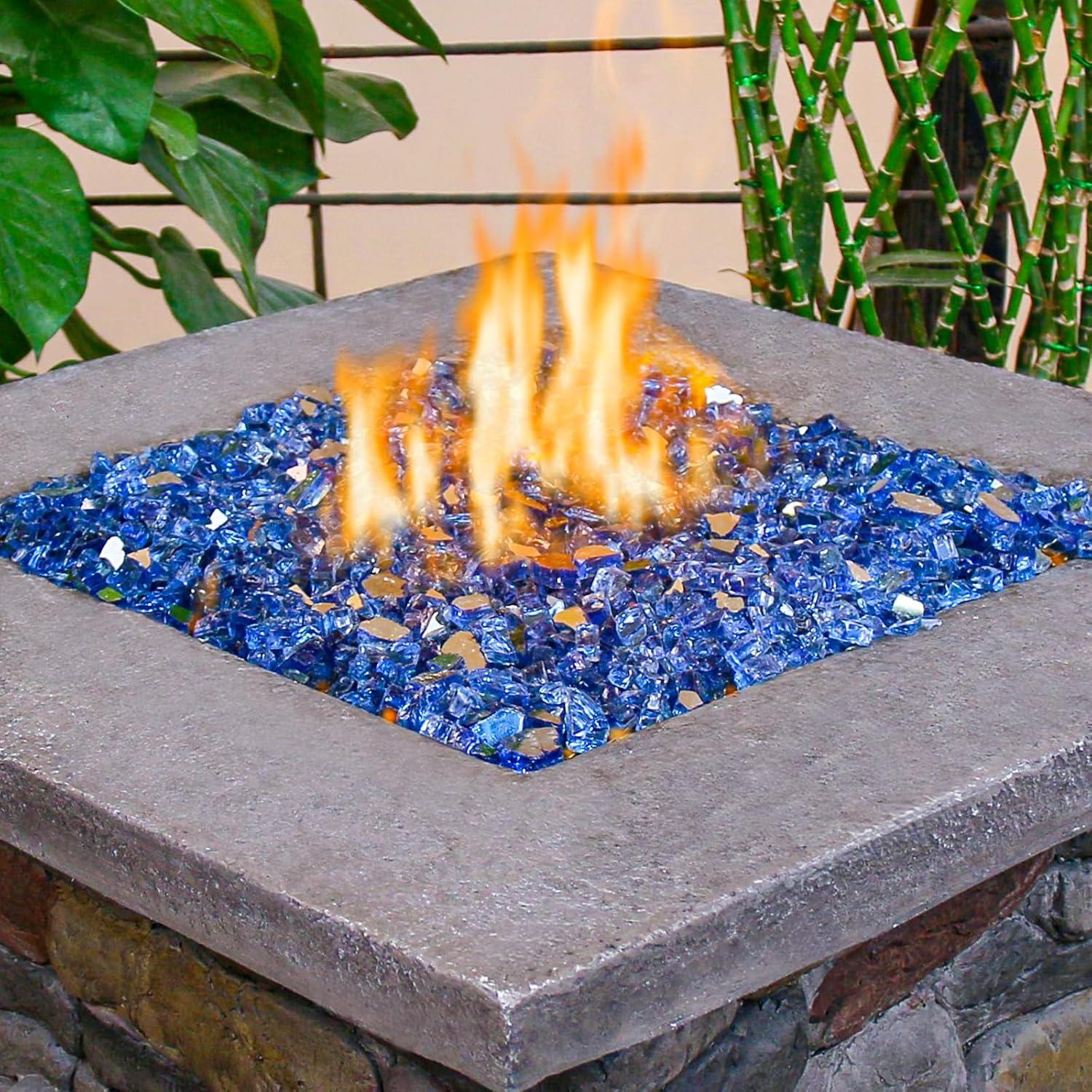 imageHisencn Fire Glass 12 Inch Caribbean Blue Reflective Tempered Fire Glass Rocks for Fire Pit Outdoors and Indoors Natural or Propane Fireplaces Fire Bowls Landscape Decoration 10 PoundsPacific Blue Reflective