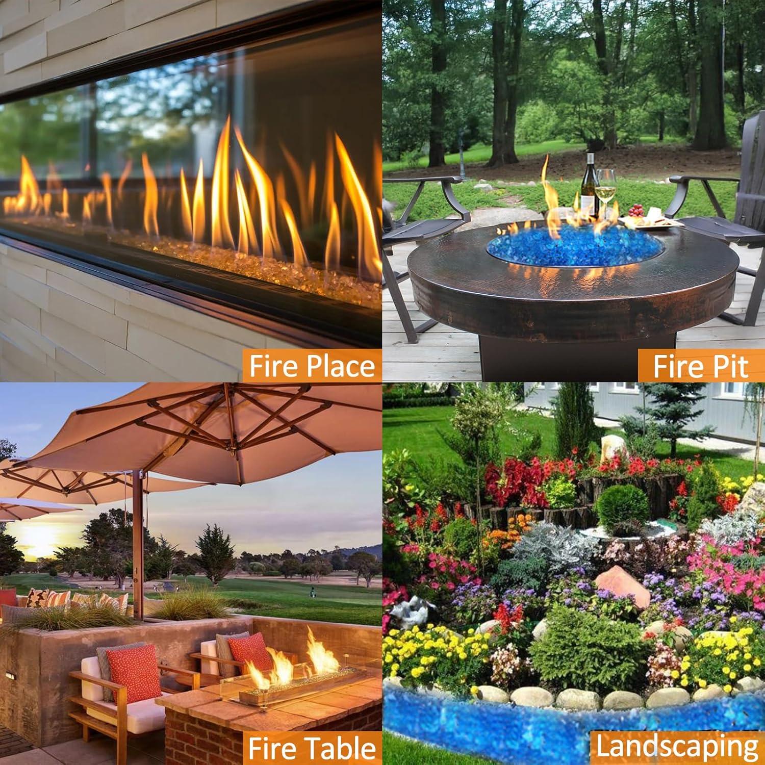 imageHisencn Fire Glass 12 Inch Caribbean Blue Reflective Tempered Fire Glass Rocks for Fire Pit Outdoors and Indoors Natural or Propane Fireplaces Fire Bowls Landscape Decoration 10 PoundsCaribbean Blue
