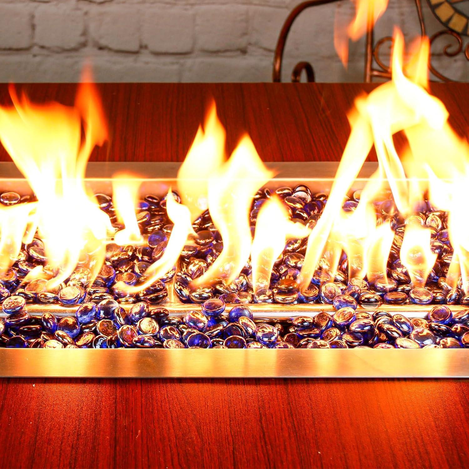 imageHisencn Fire Glass Beads for Fire Pit 12 Inch Blended Blue Fire Glass Rocks for Propane Gas Fireplace or Natural Outdoor and Indoor Reflective Decorative Tempered Firepit Glass 10 PoundsCobalt Blue Luster