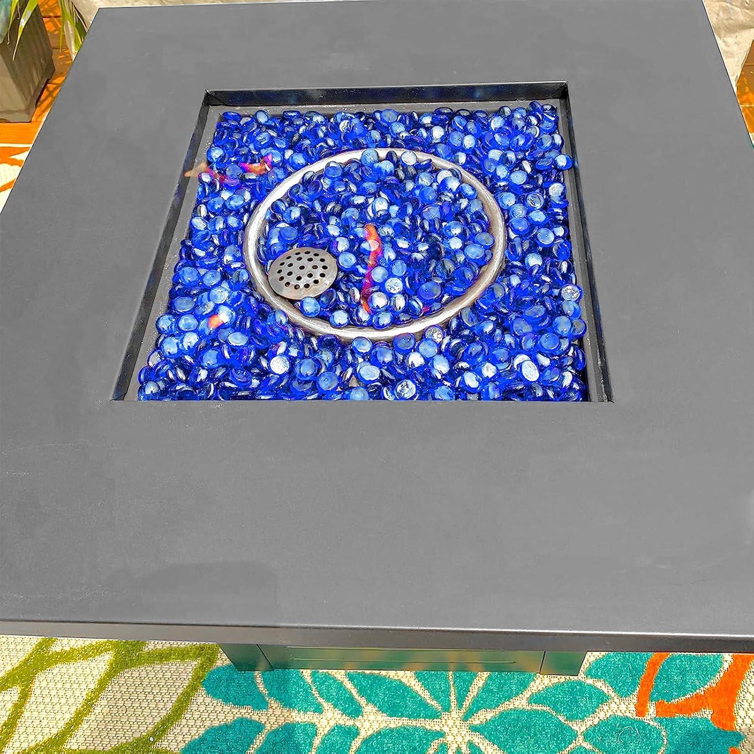 imageHisencn Fire Glass Beads for Fire Pit 12 Inch Blended Blue Fire Glass Rocks for Propane Gas Fireplace or Natural Outdoor and Indoor Reflective Decorative Tempered Firepit Glass 10 PoundsCobalt Blue Luster
