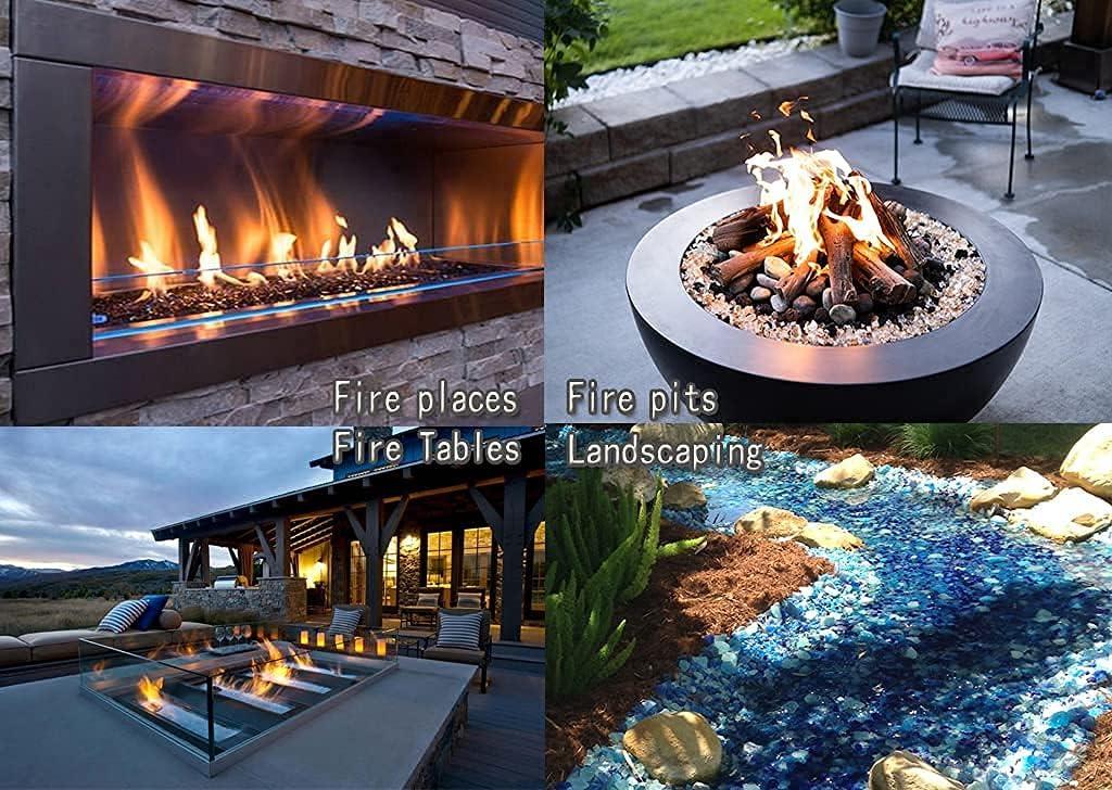 imageHisencn Fire Glass Beads for Fire Pit 12 Inch Blended Blue Fire Glass Rocks for Propane Gas Fireplace or Natural Outdoor and Indoor Reflective Decorative Tempered Firepit Glass 10 PoundsOnyx Black amber crystal Ice Mix