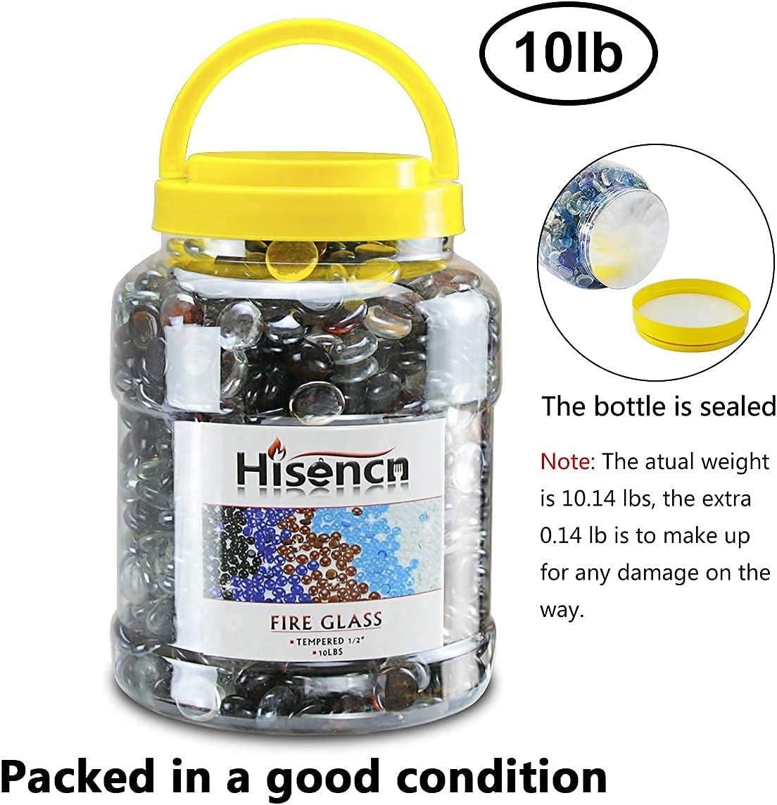 imageHisencn Fire Glass Beads for Fire Pit 12 Inch Blended Blue Fire Glass Rocks for Propane Gas Fireplace or Natural Outdoor and Indoor Reflective Decorative Tempered Firepit Glass 10 PoundsOnyx Black amber crystal Ice Mix
