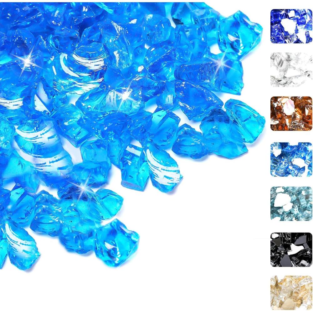 imageHisencn Fire Glass 12 Inch  Caribbean Blue Reflective Tempered Fire Glass Rocks for Fire Pit Outdoors and Indoors Natural or Propane Fireplaces Fire Bowls Landscape Decoration 10 PoundsCaribbean Tropical Blue