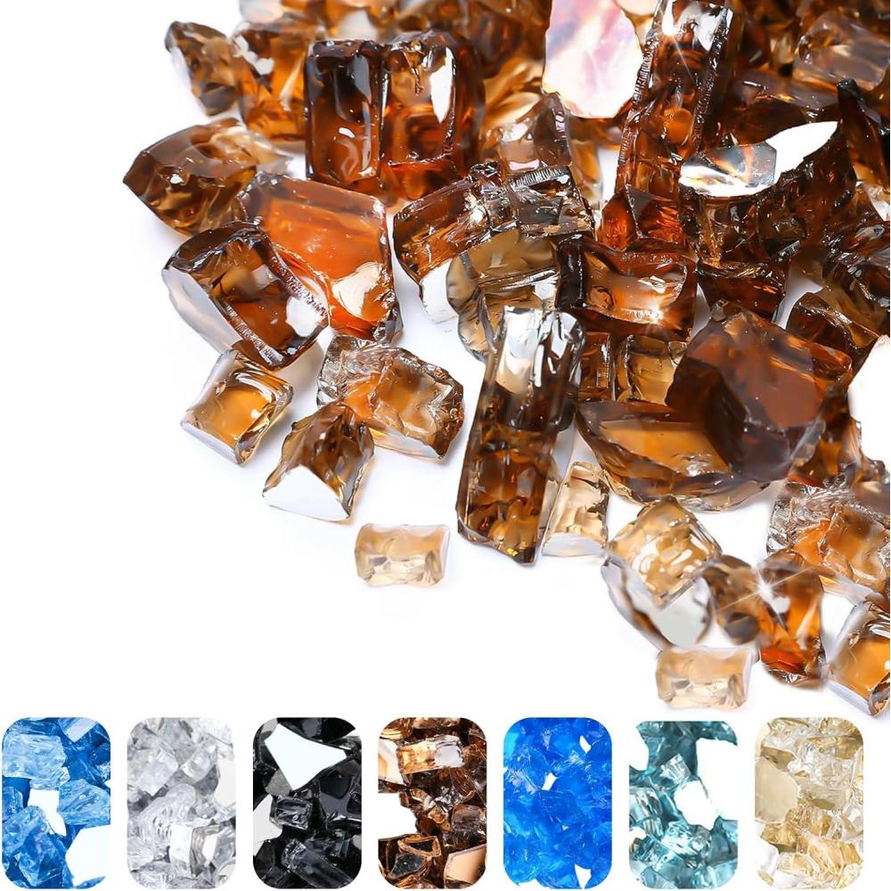 imageHisencn Fire Glass 12 Inch Caribbean Blue Reflective Tempered Fire Glass Rocks for Fire Pit Outdoors and Indoors Natural or Propane Fireplaces Fire Bowls Landscape Decoration 10 PoundsCopper