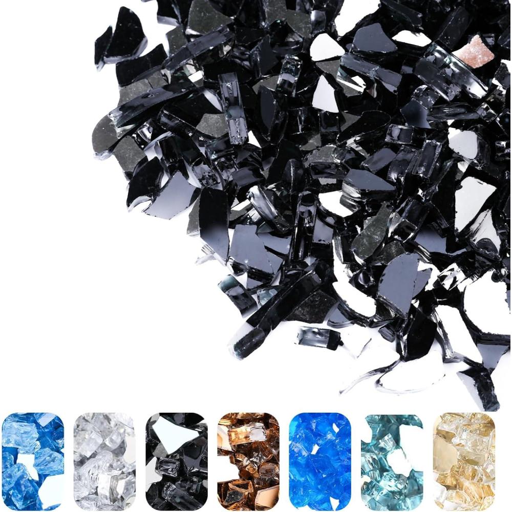 imageHisencn Fire Glass 12 Inch Caribbean Blue Reflective Tempered Fire Glass Rocks for Fire Pit Outdoors and Indoors Natural or Propane Fireplaces Fire Bowls Landscape Decoration 10 PoundsOnyx Black