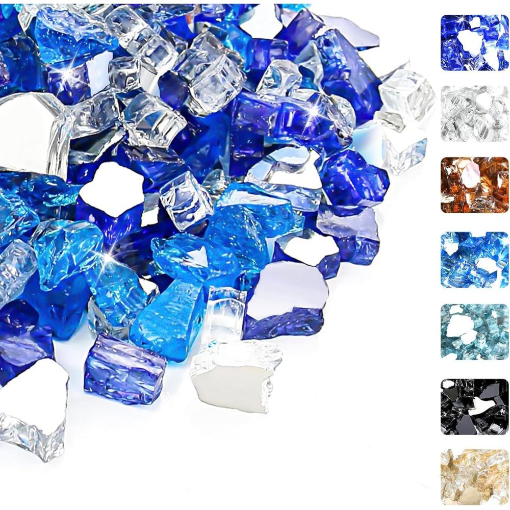 imageHisencn Fire Glass 12 Inch Caribbean Blue Reflective Tempered Fire Glass Rocks for Fire Pit Outdoors and Indoors Natural or Propane Fireplaces Fire Bowls Landscape Decoration 10 PoundsCobalt Blue Caribbean Blue Platinum