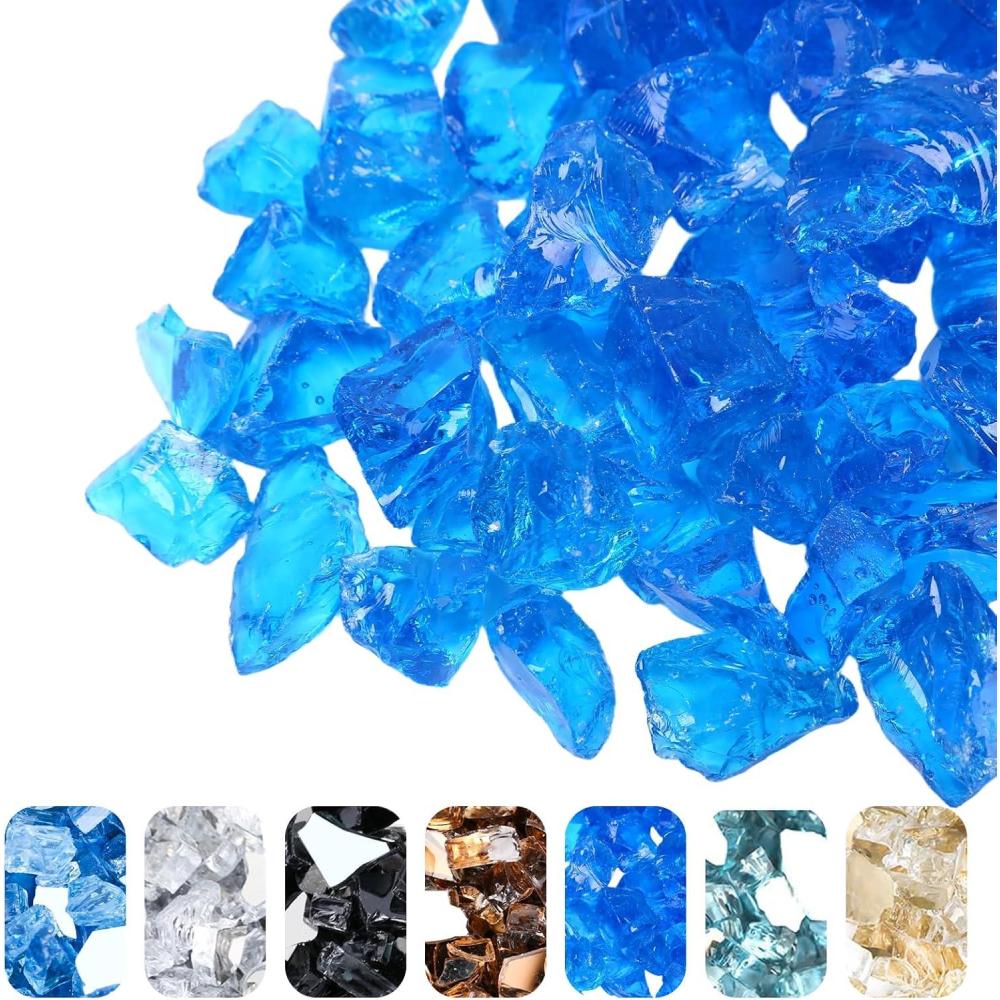 imageHisencn Fire Glass 12 Inch Caribbean Blue Reflective Tempered Fire Glass Rocks for Fire Pit Outdoors and Indoors Natural or Propane Fireplaces Fire Bowls Landscape Decoration 10 PoundsCaribbean Blue