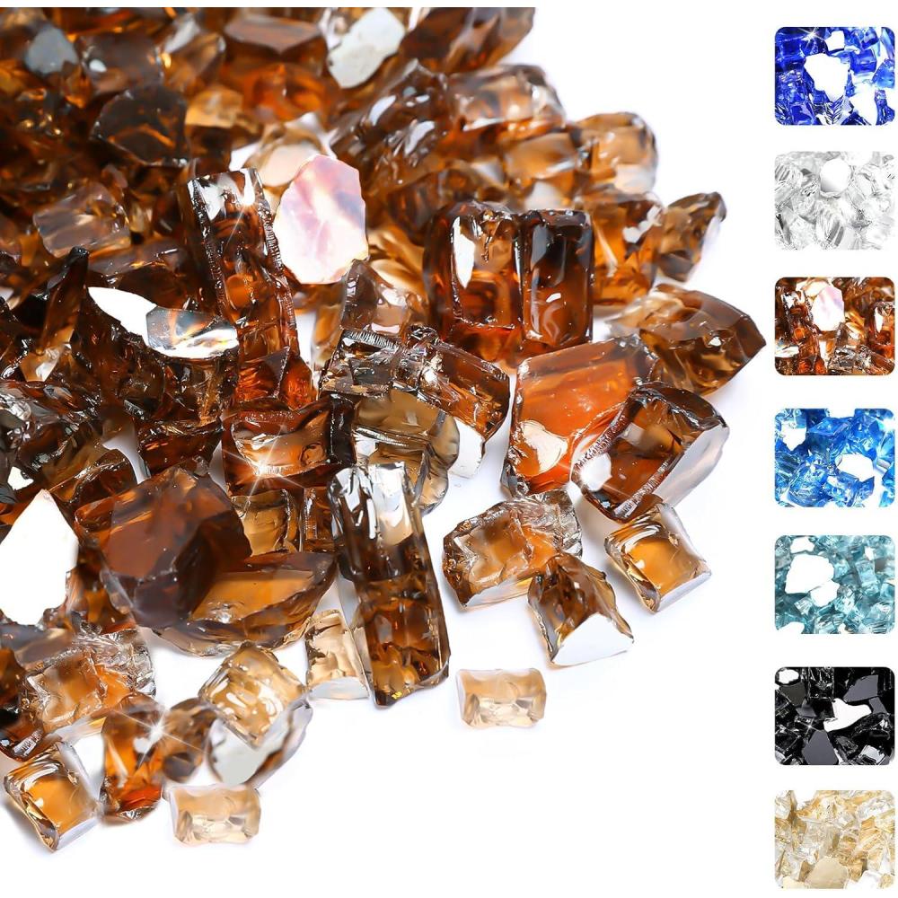 imageHisencn Fire Glass 12 Inch Caribbean Blue Reflective Tempered Fire Glass Rocks for Fire Pit Outdoors and Indoors Natural or Propane Fireplaces Fire Bowls Landscape Decoration 10 PoundsCopper Reflective